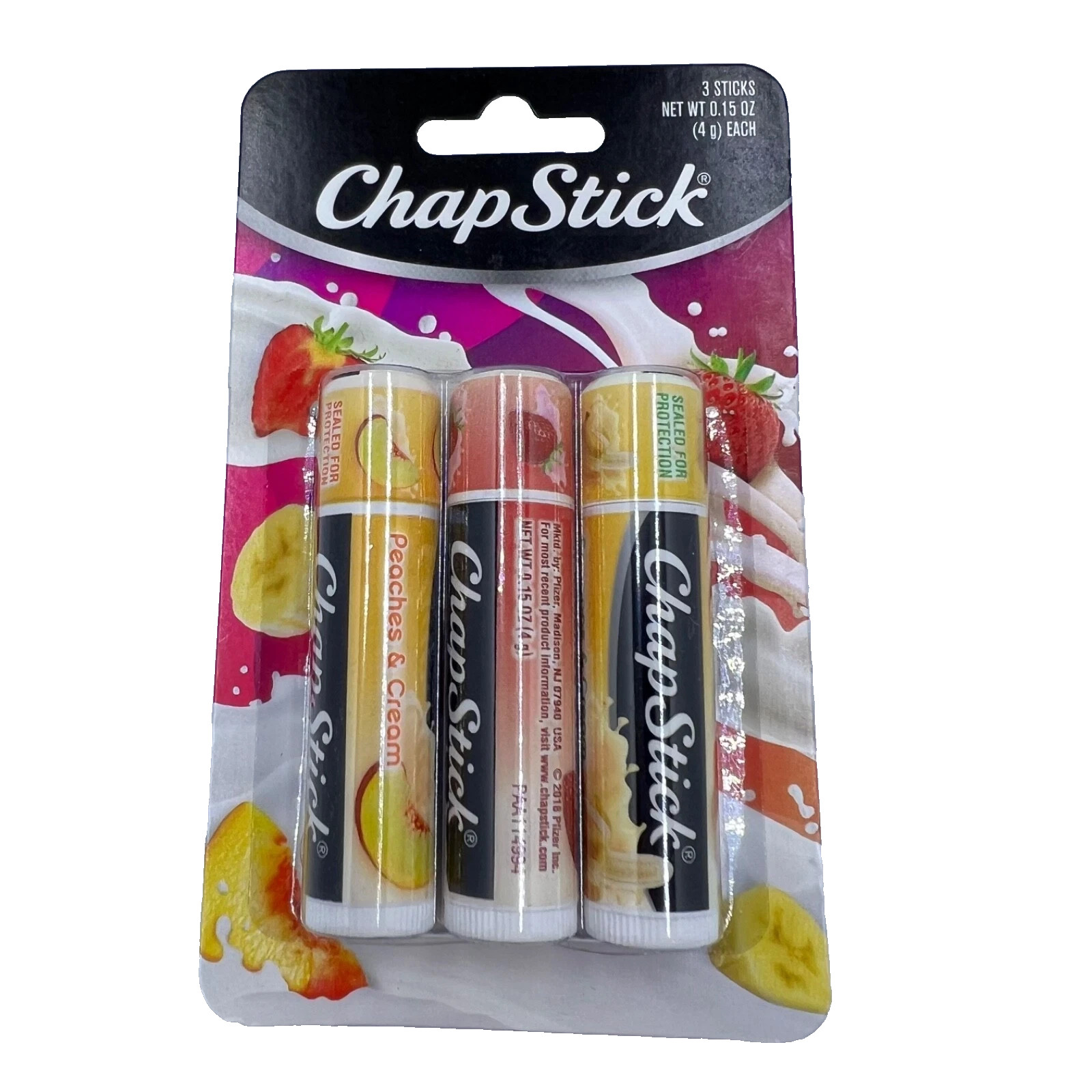 ChapStick 3 Pack Lip Balm Fruit Cream Collection Peach Strawberry Banana