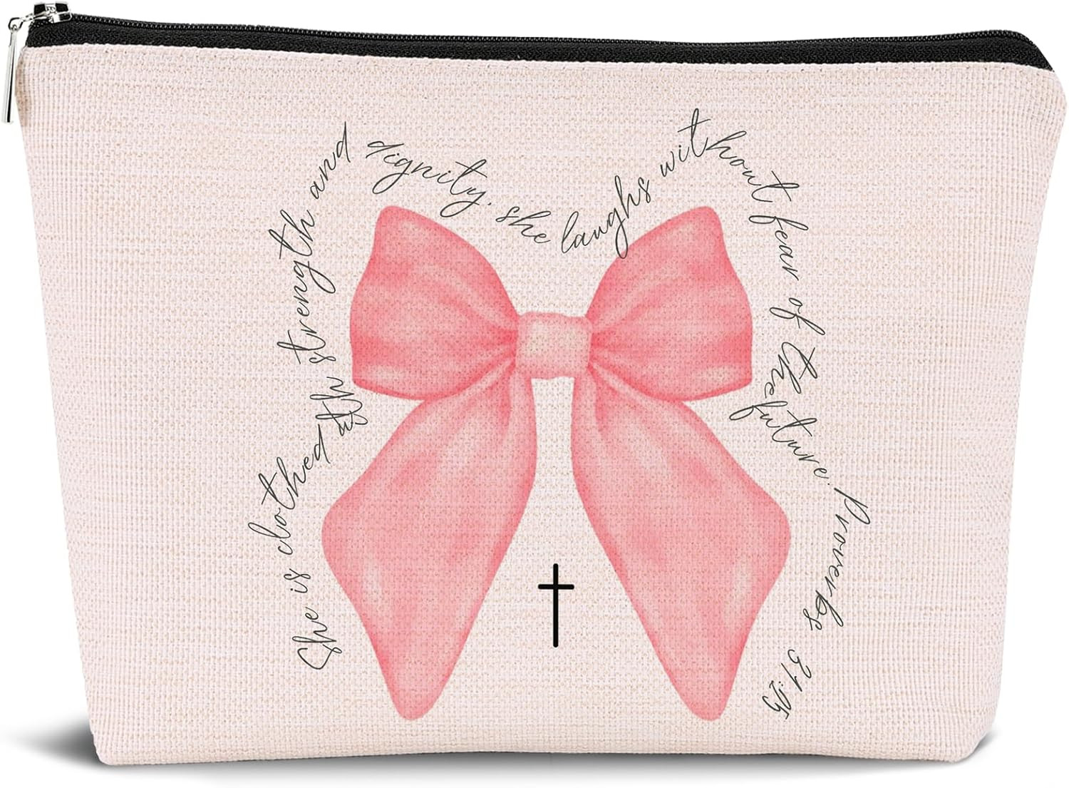 Christian Pink Coquette Bow Cosmetic Makeup Bag,Inspirational Christian Gifts Ba