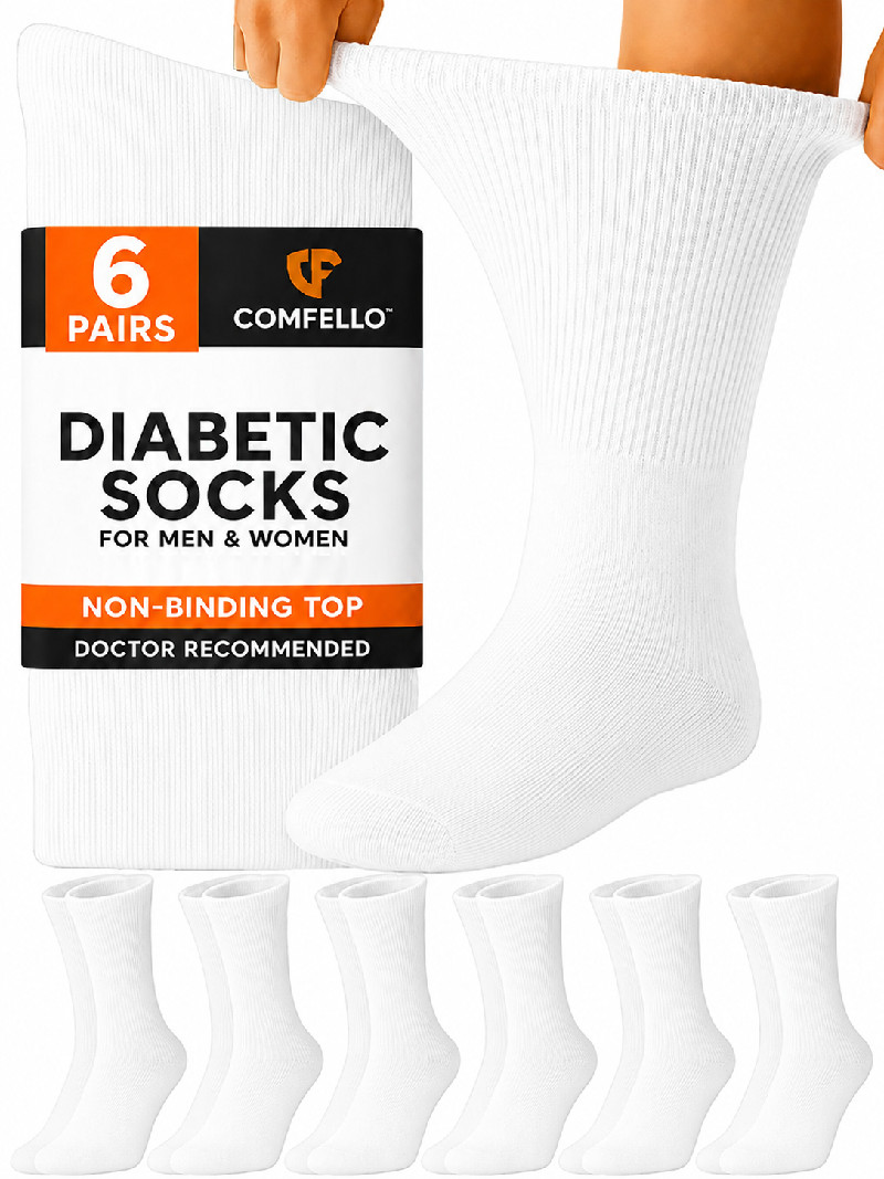 6 Pairs Diabetic Crew Socks Mens Circulatory Cotton Non Binding 9-11 10-13 13-15