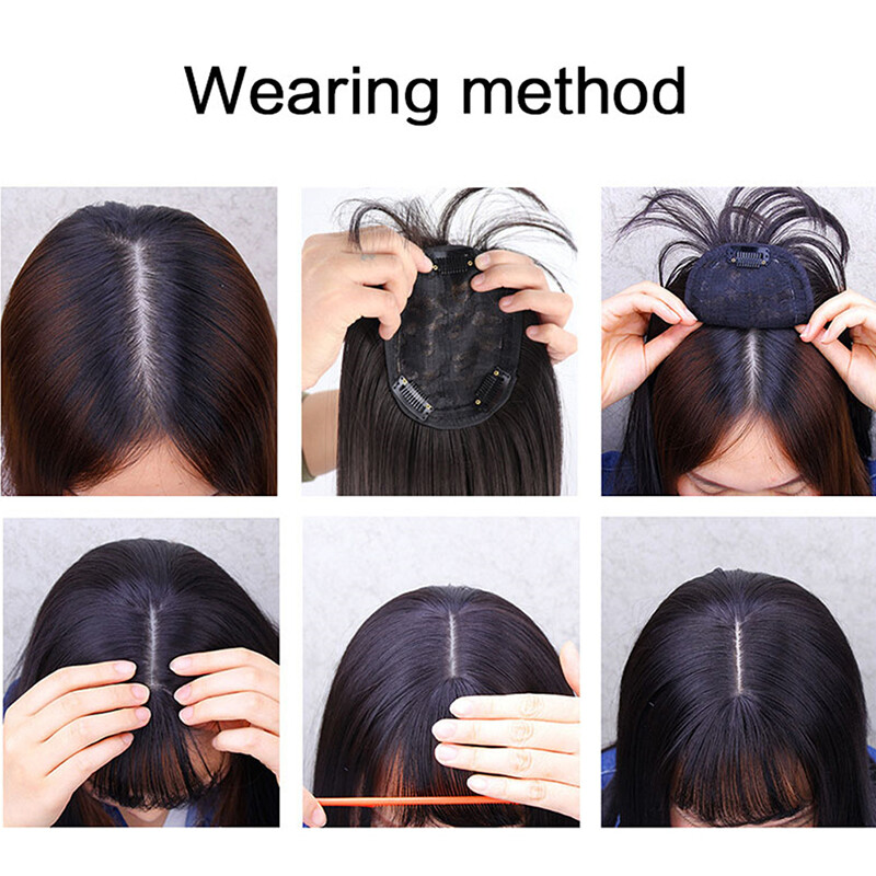 Short Straight Clip in Top Hairpiece 100% Human Hair Toppers for Women Thin Hair