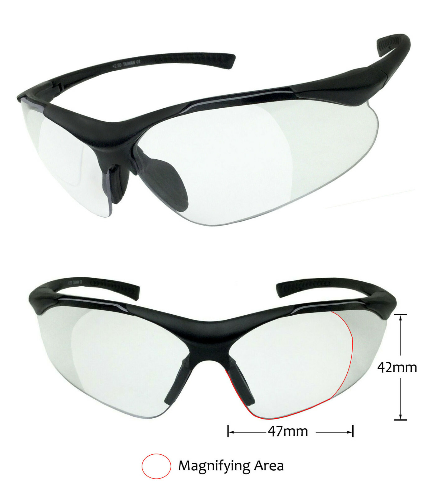 1 or 2 Pairs Half Frame Full Lens Safety Reading Glasses Clear Lens