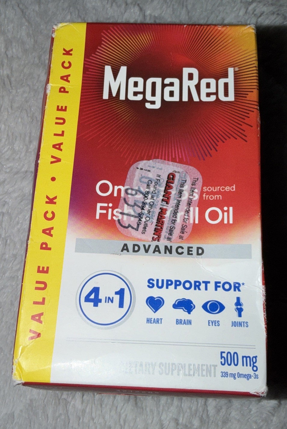 MegaRed Omega-3s Fish & Krill Oil Advanced 4inl 500mg 80 softgels Exp 02/2027