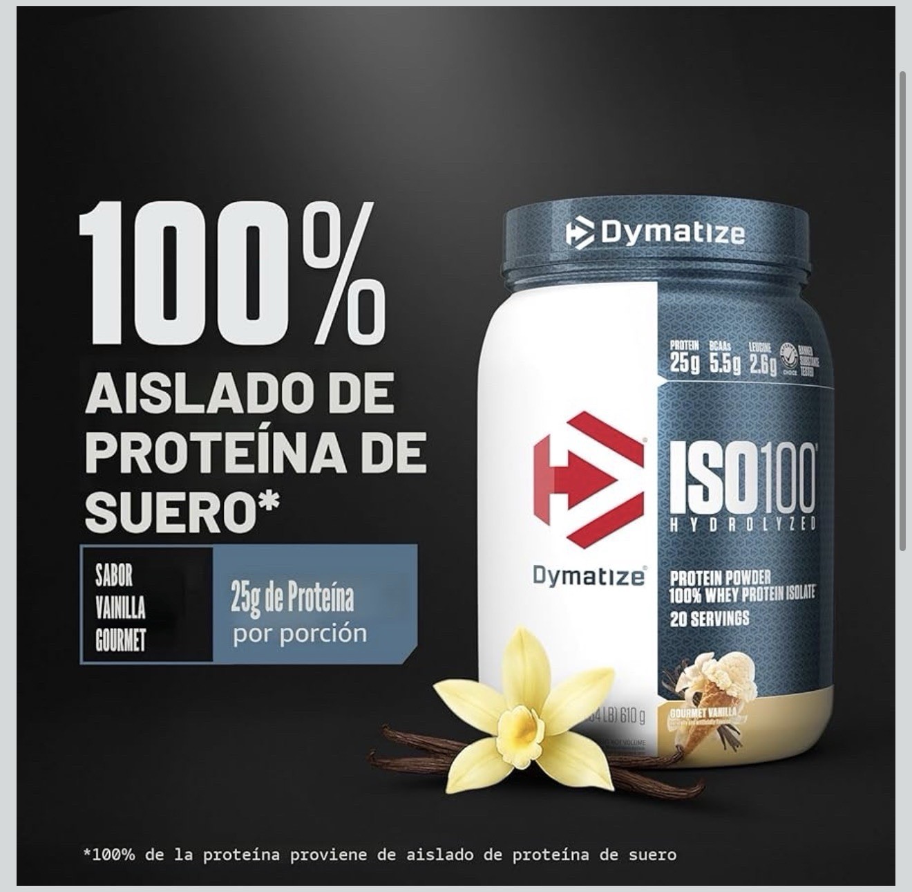 Dymatize ISO100 Hydrolyzed Whey Isolate Gourmet Vanilla 20 Servings