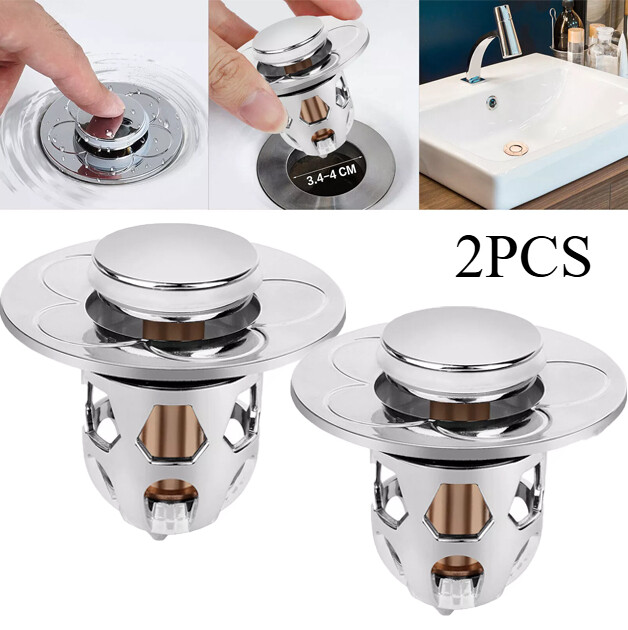 2 PCS Universal Bathroom Sink Stopper Pop-Up Drain Filter Wash Basin Core Bounce