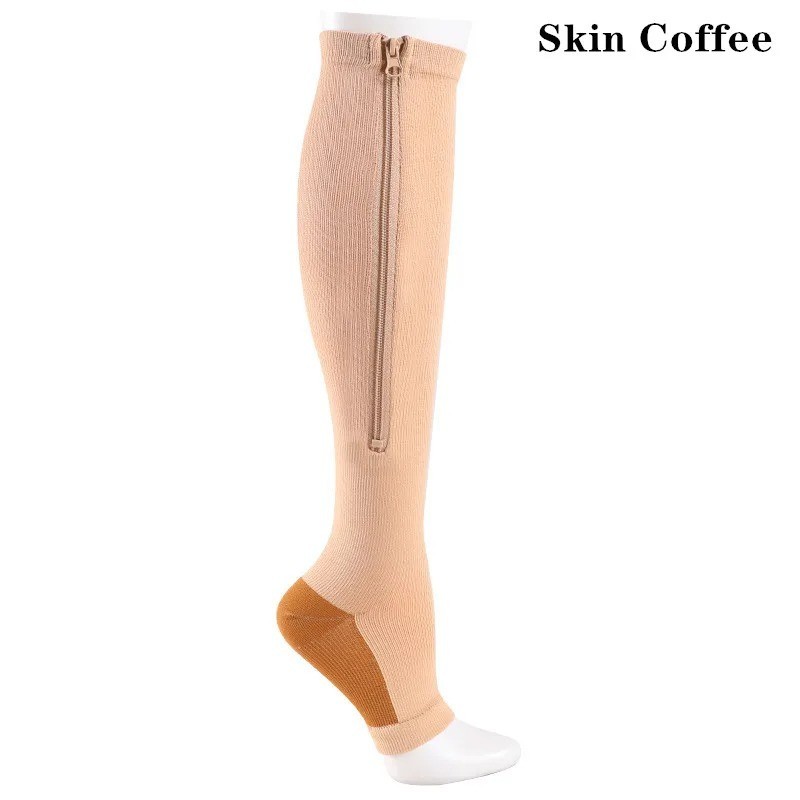 Zipper Compression Socks Knee High Support Stockings Running Hiking Travel