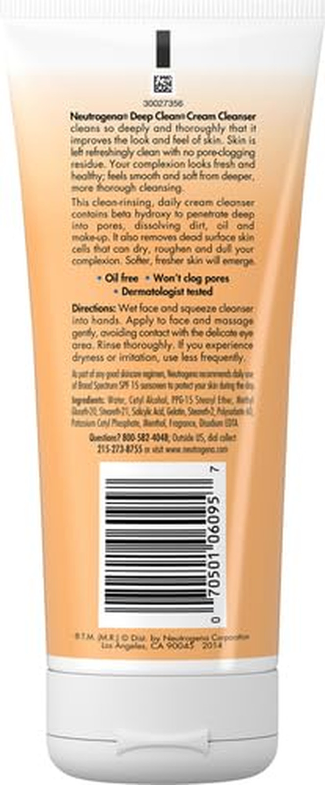 Deep Clean Daily Facial Cream Cleanser with Beta Hydroxy Acid to Remove Dirt, Oi