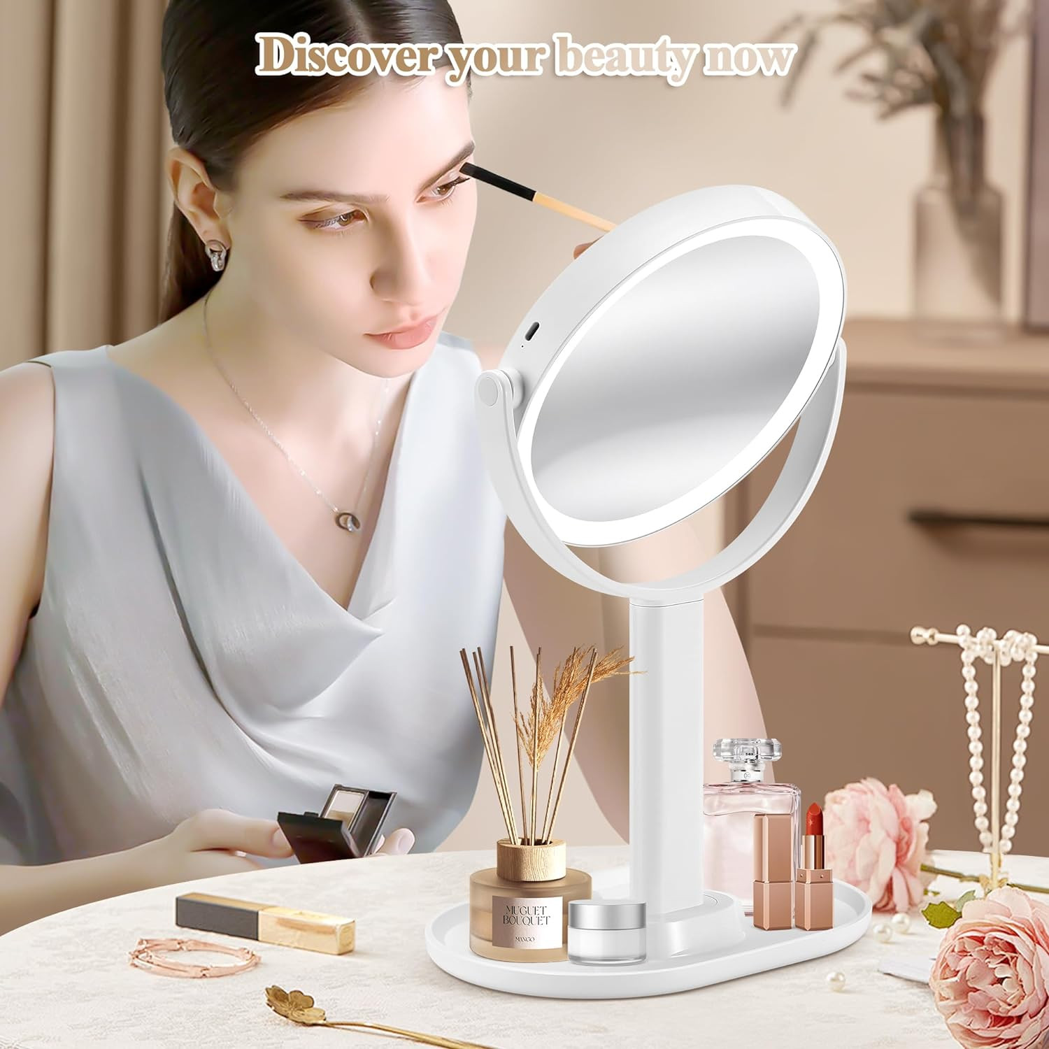 Makeup Mirror with Lights, Double Sided 1X/20X Magnifying Mirror with Light, Rec