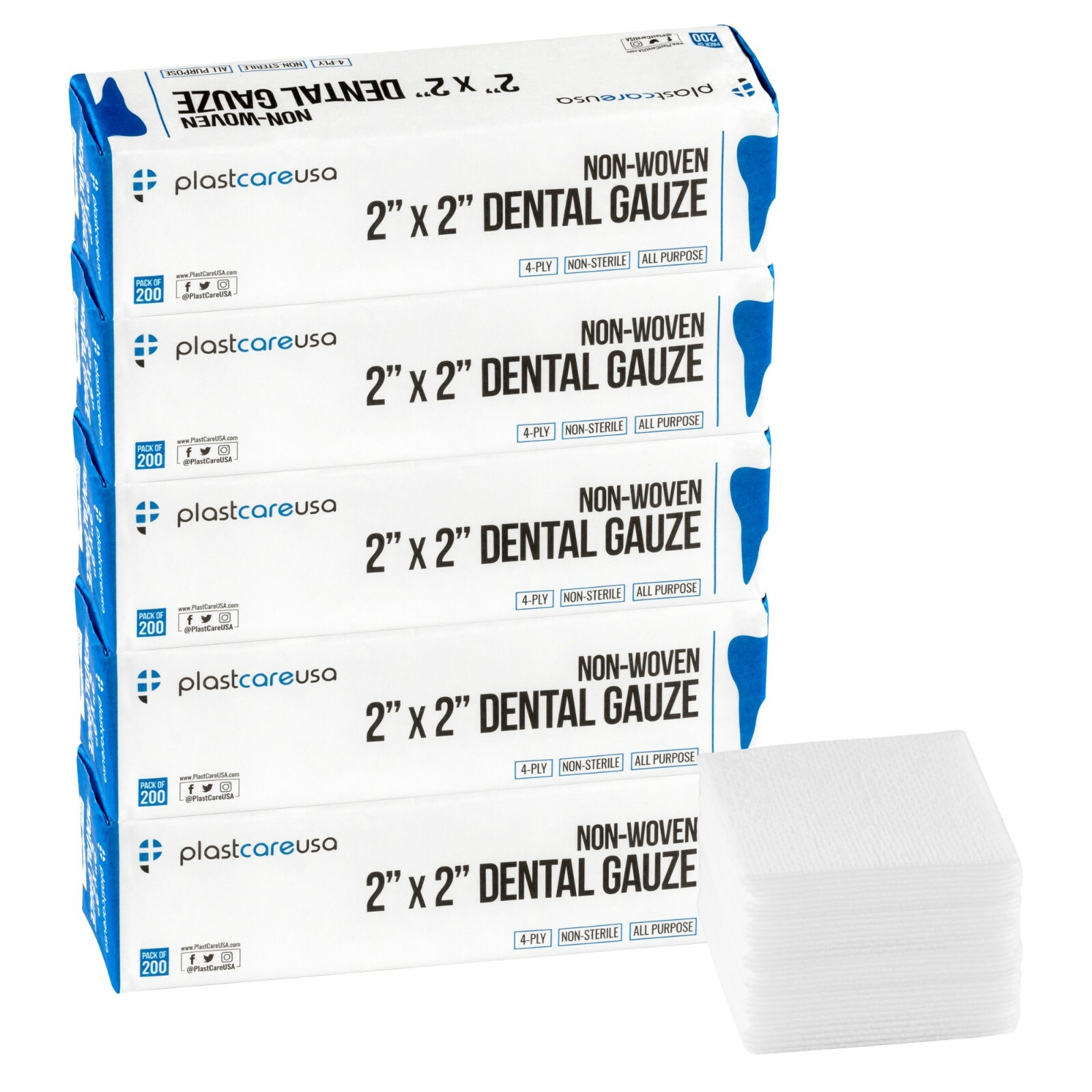 2×2 Non Woven Sponges 4-Ply, Non-Sterile Cotton Dental Gauze (1000 Pack)