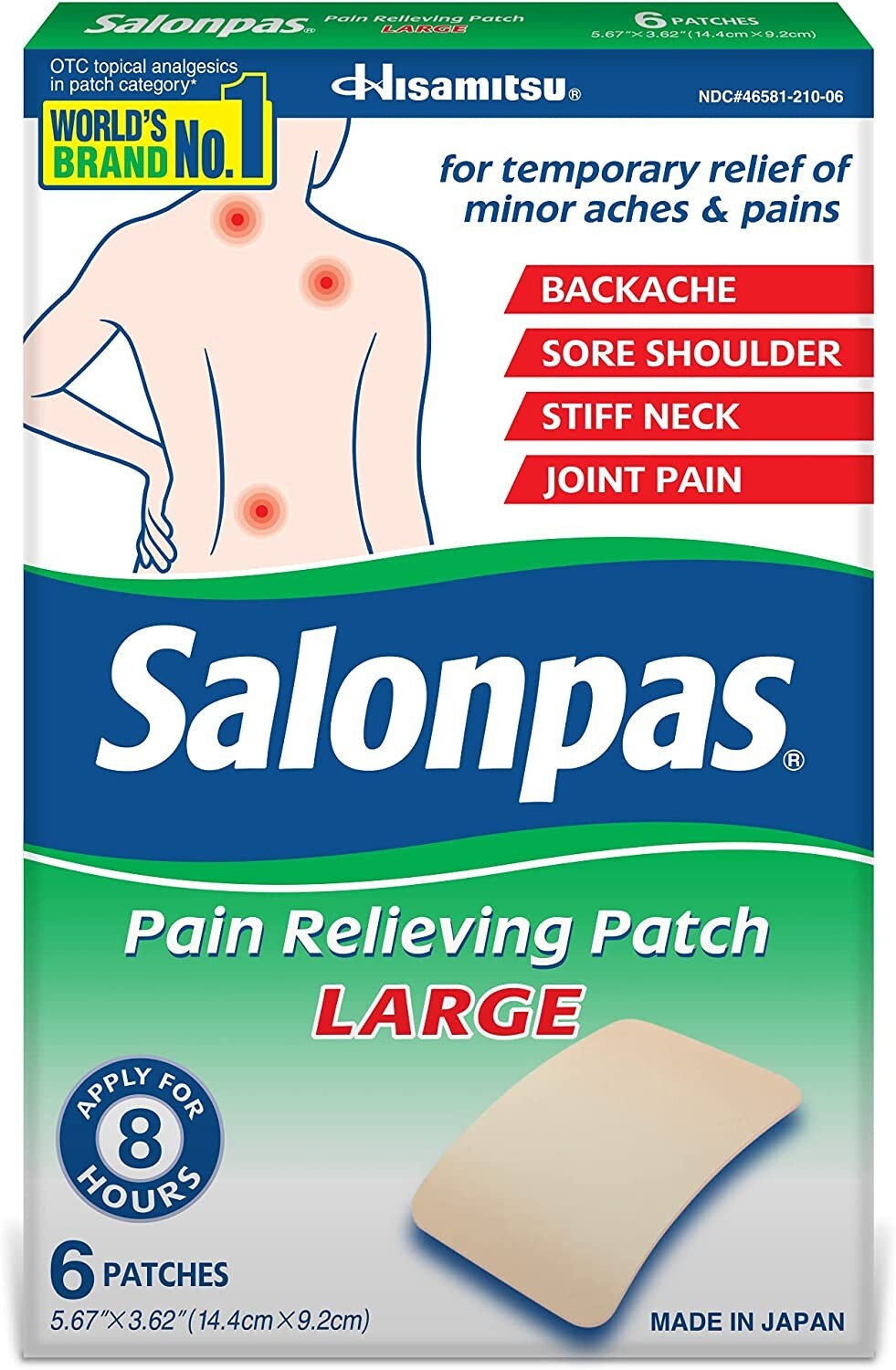 SALONPAS Pain Relieving Patch Large 5.67 X 3.62 (3 PACK ) 18 Patches