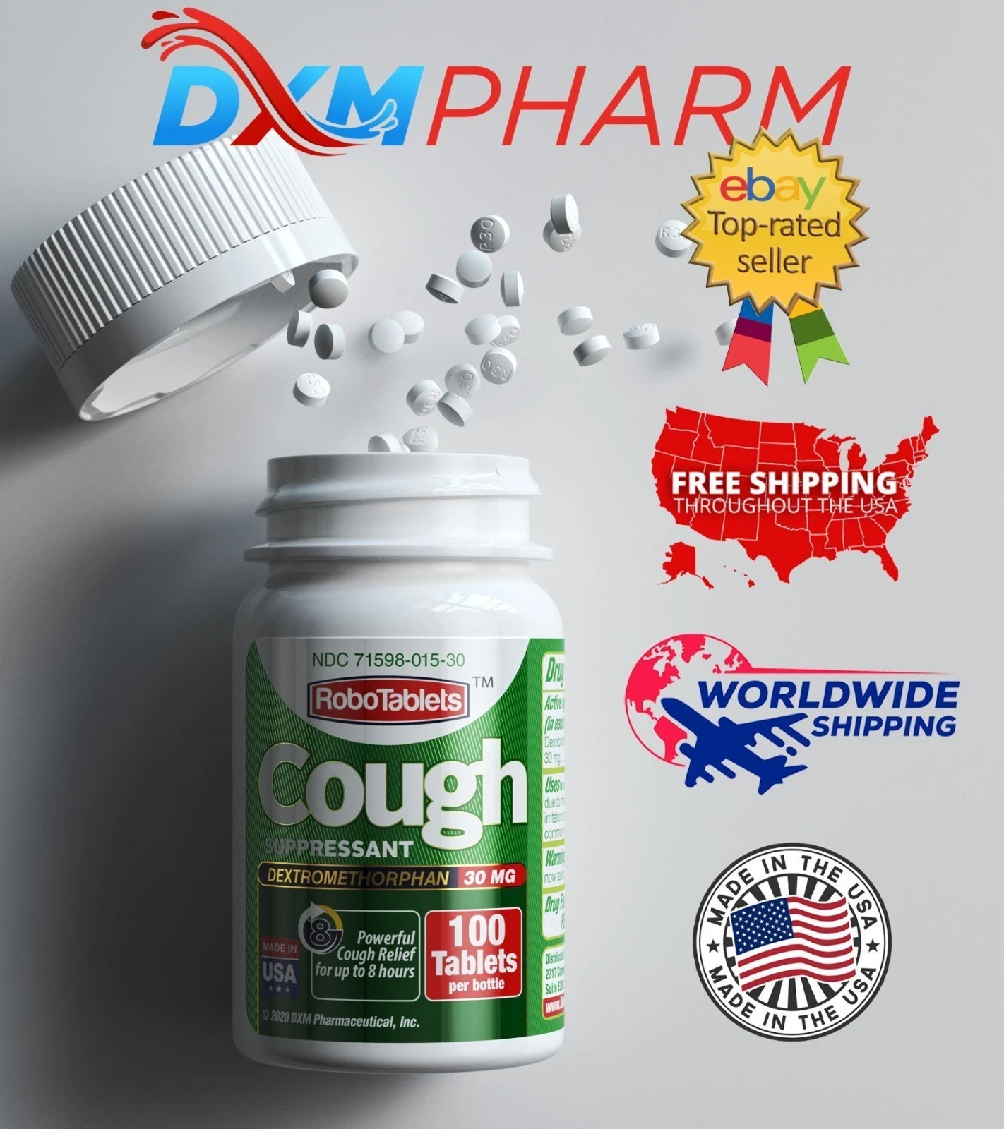 RoboTabs Cough Suppressant Dextromethorphan 30mg 100 Tablets