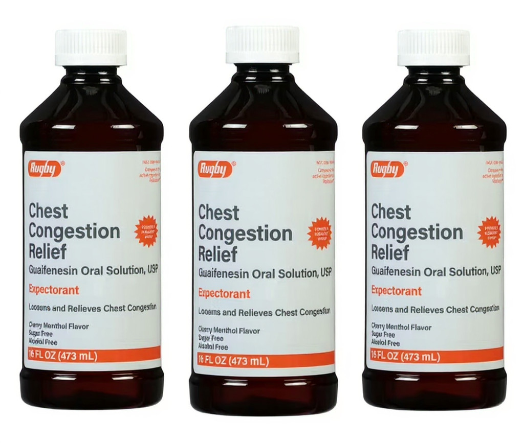 3 Pack Rugby Chest Congestion Relief Guaifenesin 100 mg Cherry Menthol 16 Oz
