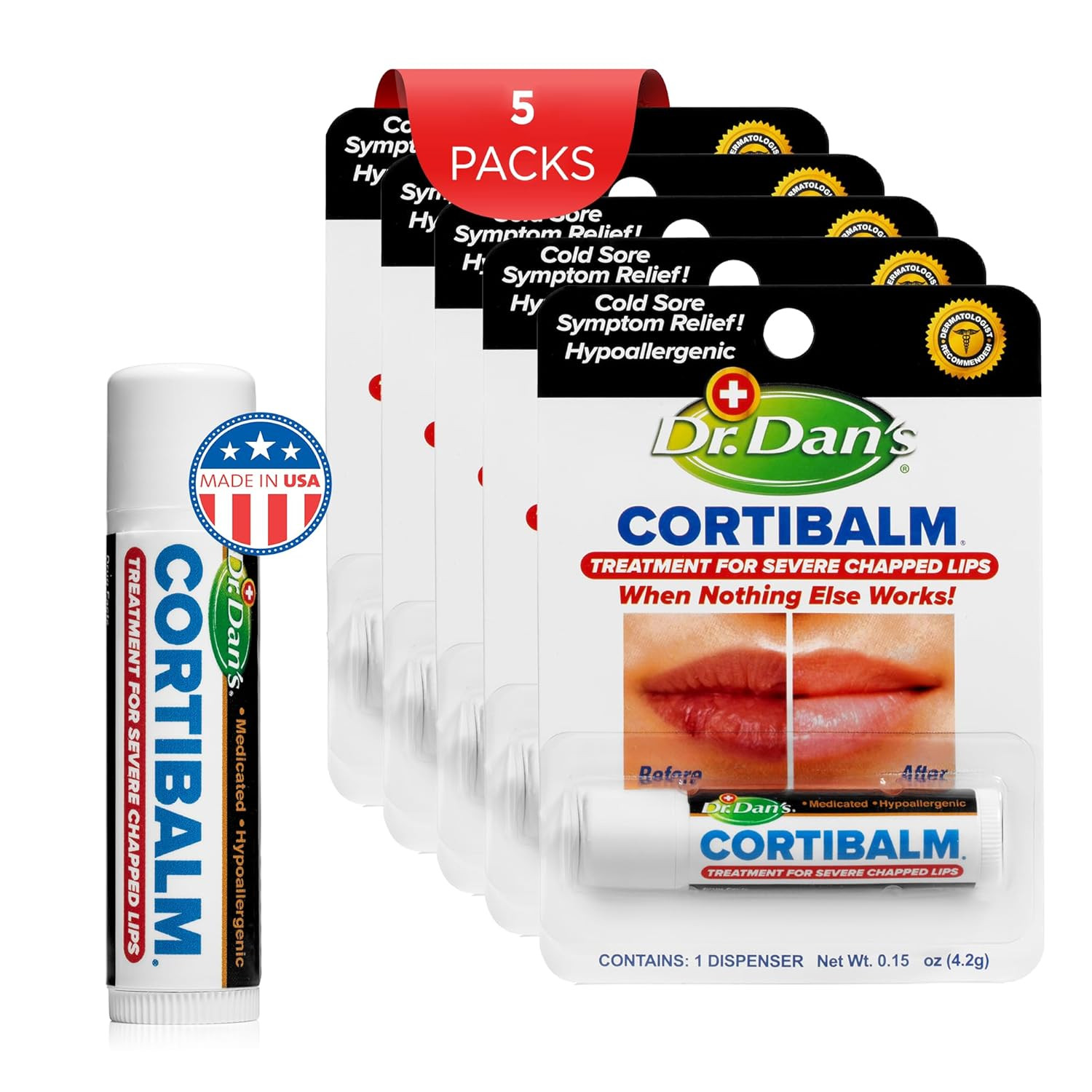 Cortibalm-(5 Pack)- For Dry Cracked Lips Healing Lip Balm For Severely