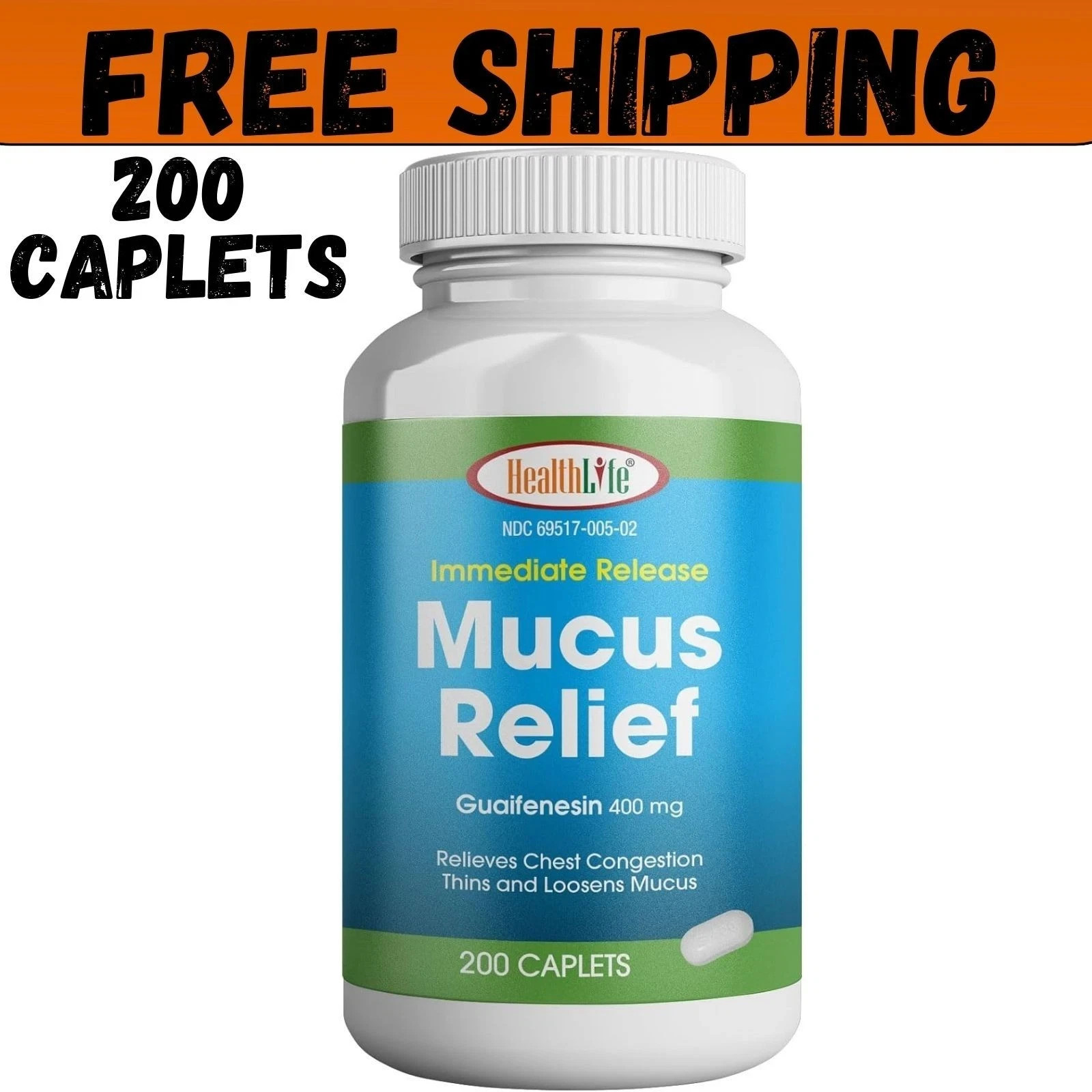 Mucus Relief Guaifenesin Caplets 400 Mg, Immediate Release Fast Acting – USA