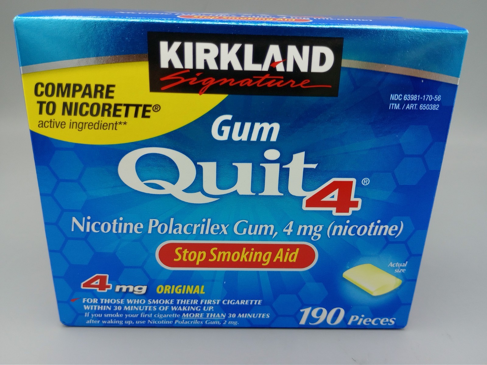 Kirkland Signature Quit Gum 4mg 190 Pcs Nicotine Polacrilex Stop Smoking Ex11/27