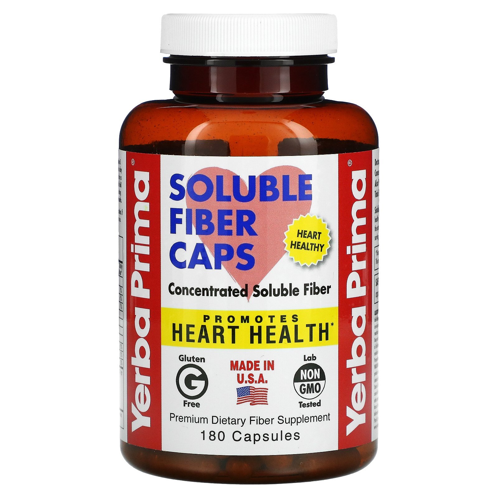 Yerba Prima Soluble Fiber Caps 625 mg 180 Capsules All-Natural, GMP Quality