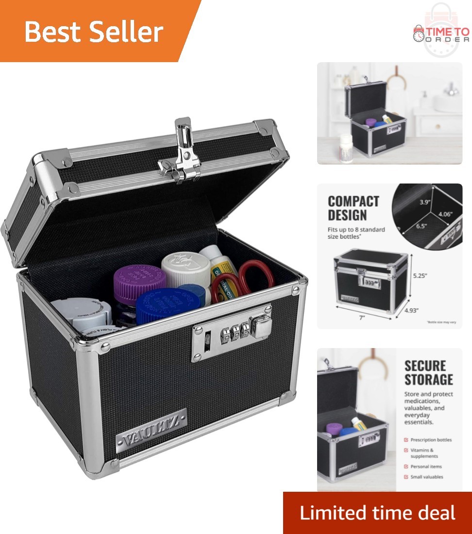 Secure Combination Lock Box Small Metal Safe for Medications Valuables Black