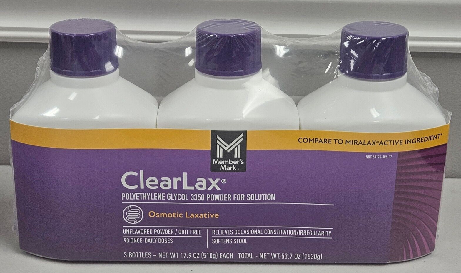Member’s Mark 3 x 17.9 oz ClearLAX Osmotic Laxative Polyethylene Glycol Exp 4/27