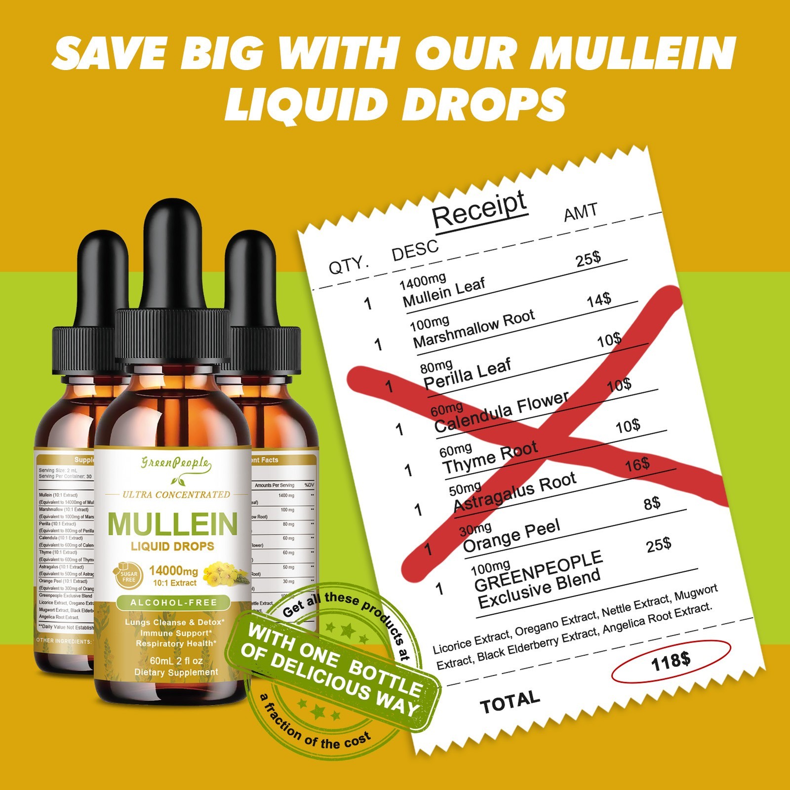 Mullein Leaf Extract 14000mg Lung Cleanse Respiratory Herbal Liquid Drops 60ML