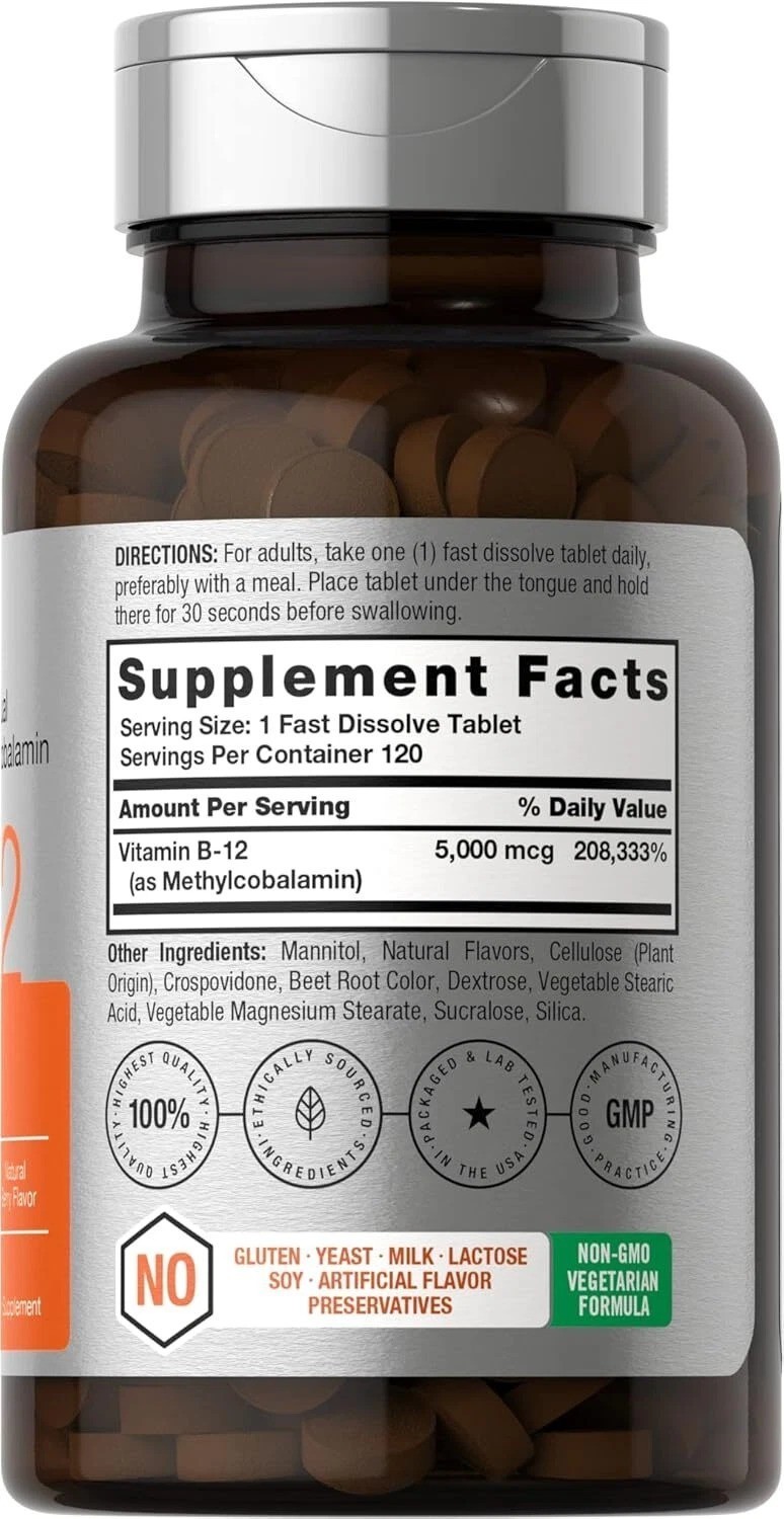 B12 Sublingual Methylcobalamin | 5000mcg | 120 Dissolvable Tablets | Free Ship..