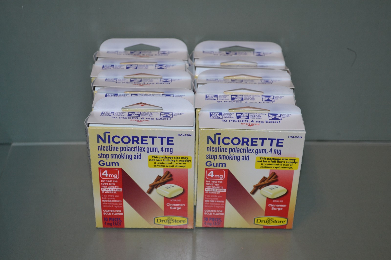 (10) Nicorette Gum 4 mg Cinnamon Surge 10 Pieces In Each, 100 Total Exp. 01/2028