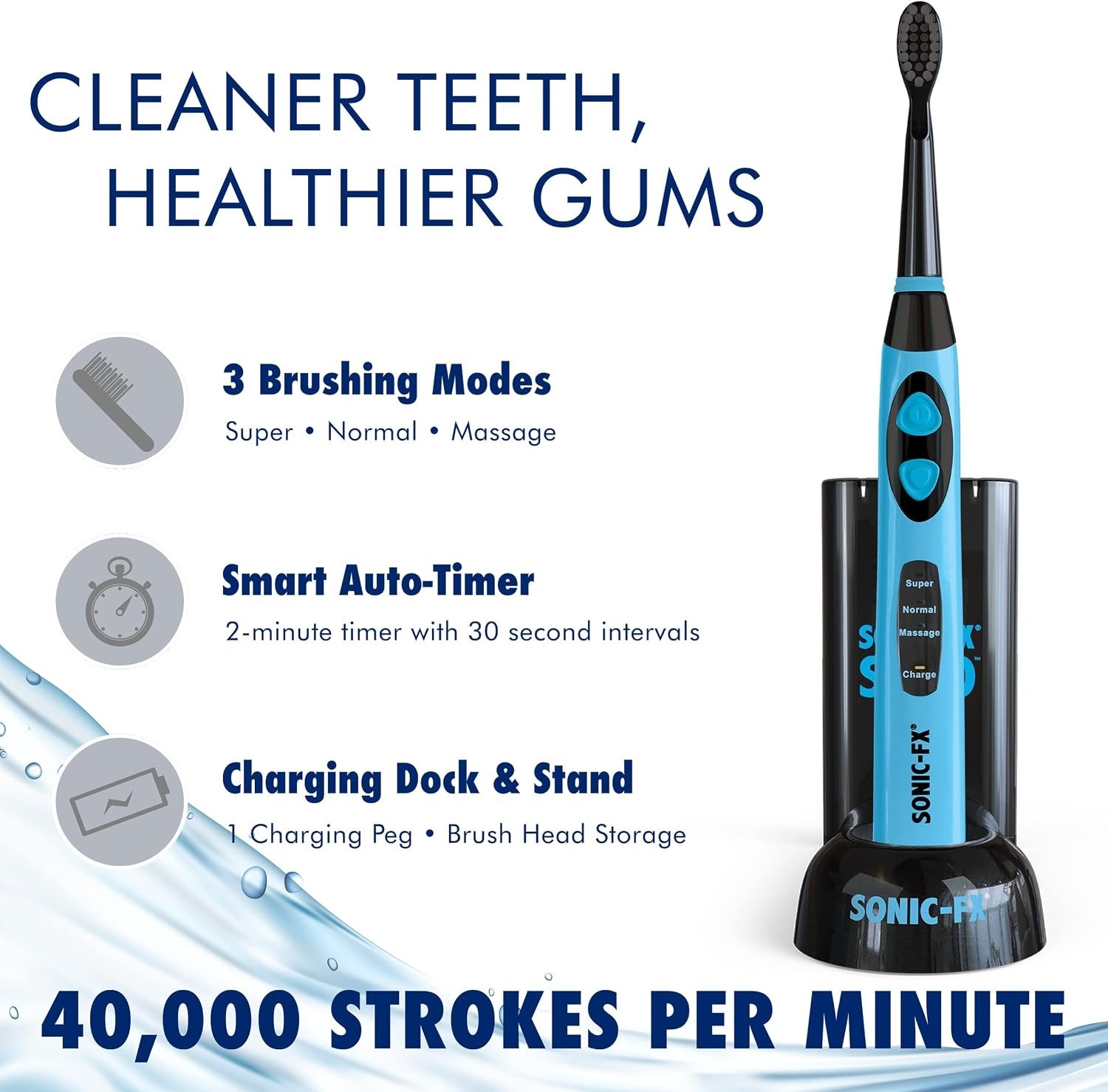 Solo Electric Toothbrush Rechargeable 10 Brush Heads Interdental Charcoal Blue