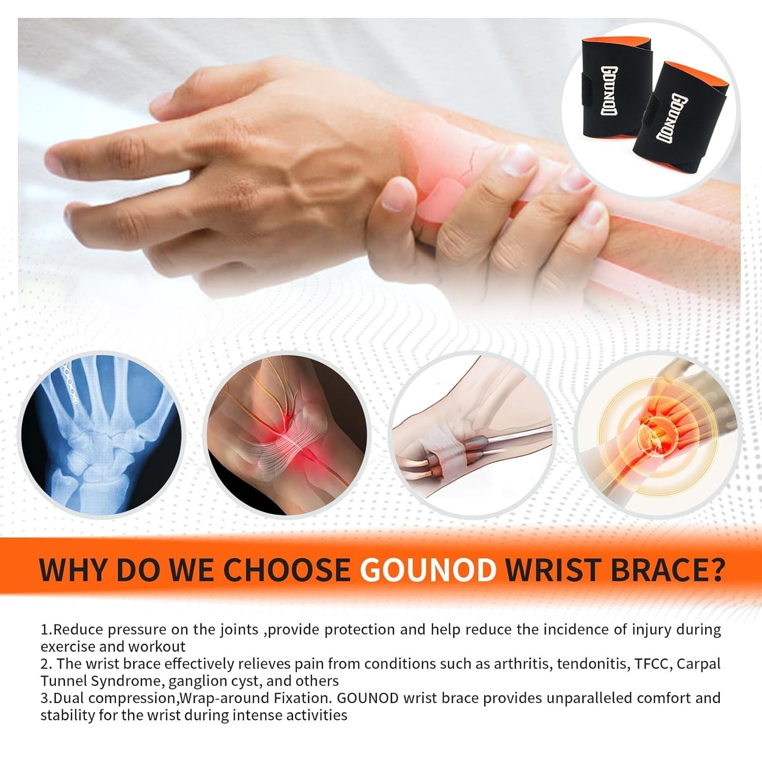 2 Pcs Wrist Brace Support Compression Sleeve Arthritis Gym Carpal Tunnel Hand US