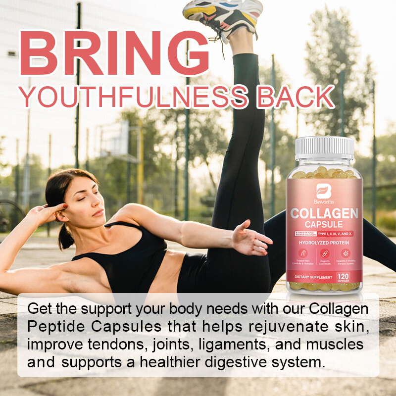Collagen Peptides Capsules 2000mg Types I, Ii, Iii, V, X Anti-Aging Skin Health
