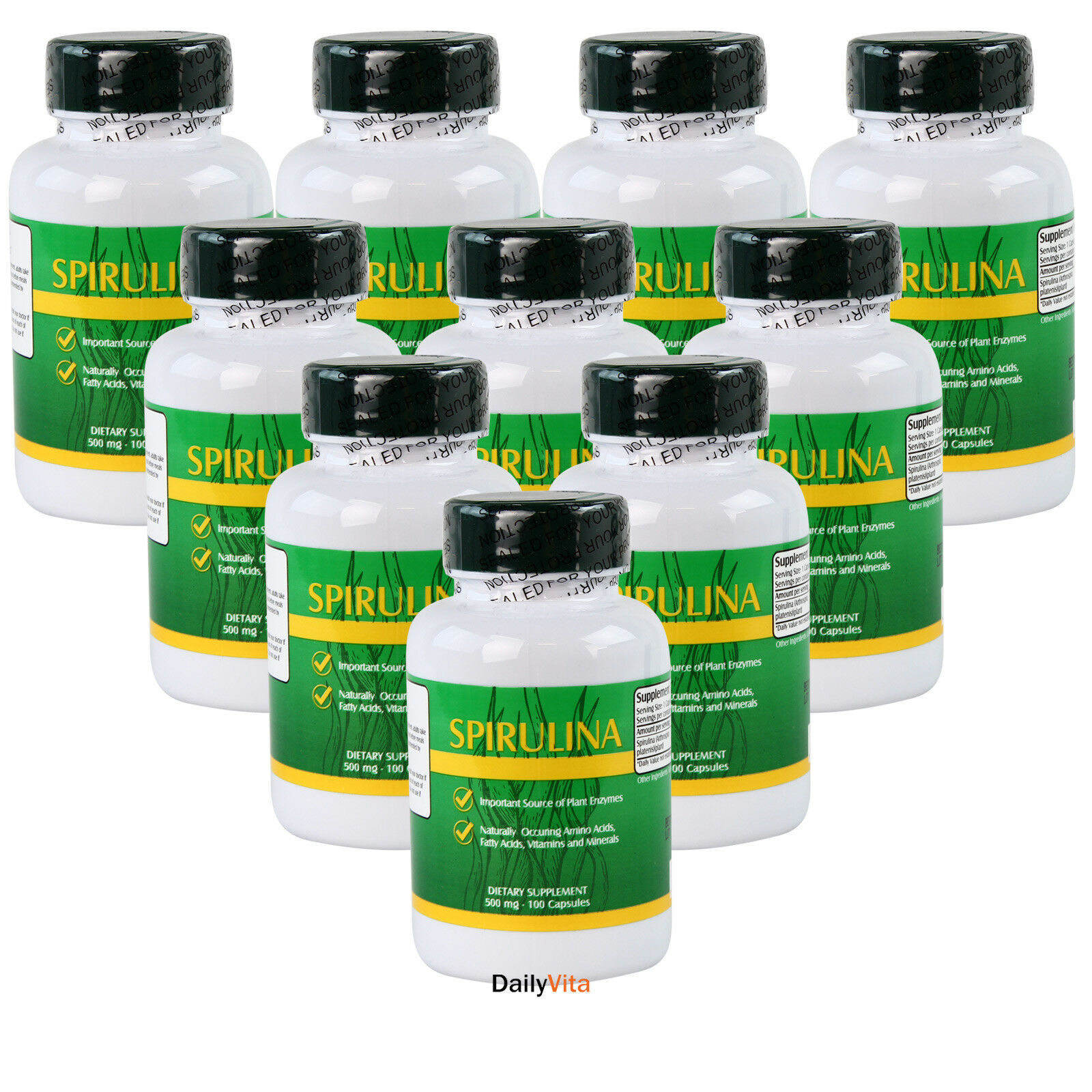10 x NuHealth SpirulinaVegetarian Protein 500 mg 100 Capsules