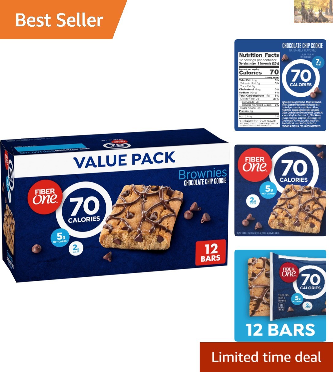 Guilt-Free 70 Calorie Brownies – Chocolate Chip Cookie Snack Bars, 12 Ct Pack