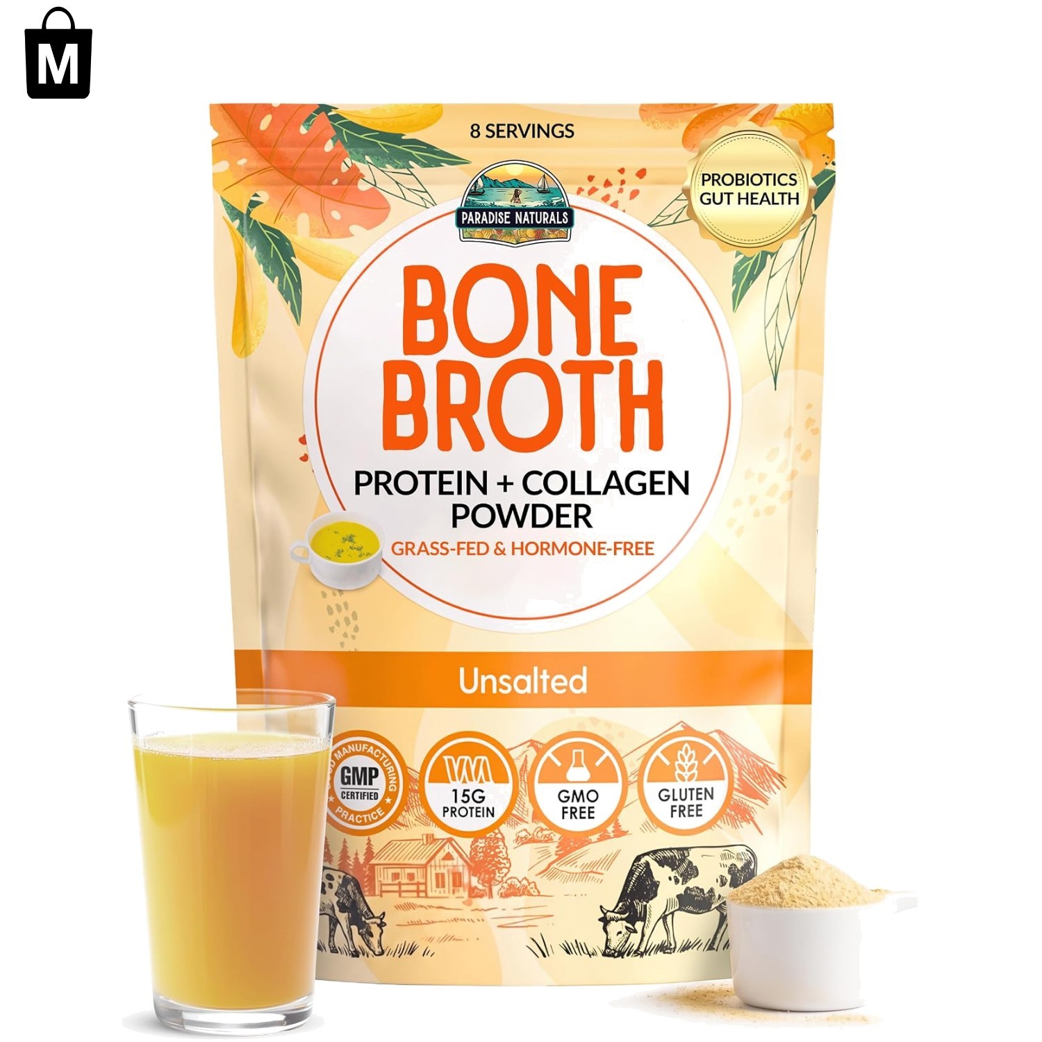 Paleo & Keto Friendly Bone Broth Powder – Collagen Boosting Probiotics, 5oz