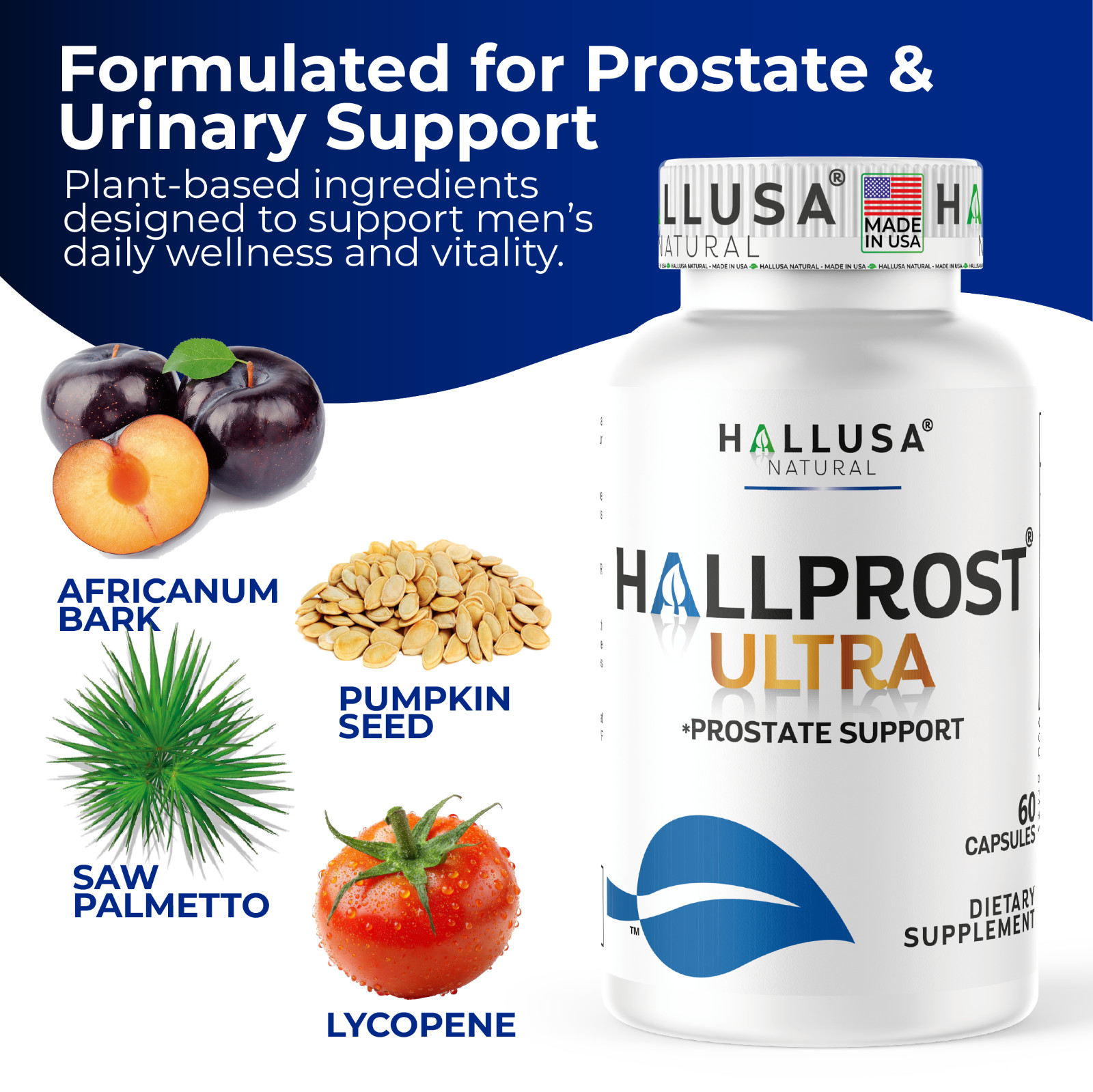 HALLPROST ULTRA – Prostate Supplement for Men – Healthy urine Flow – 60 cap
