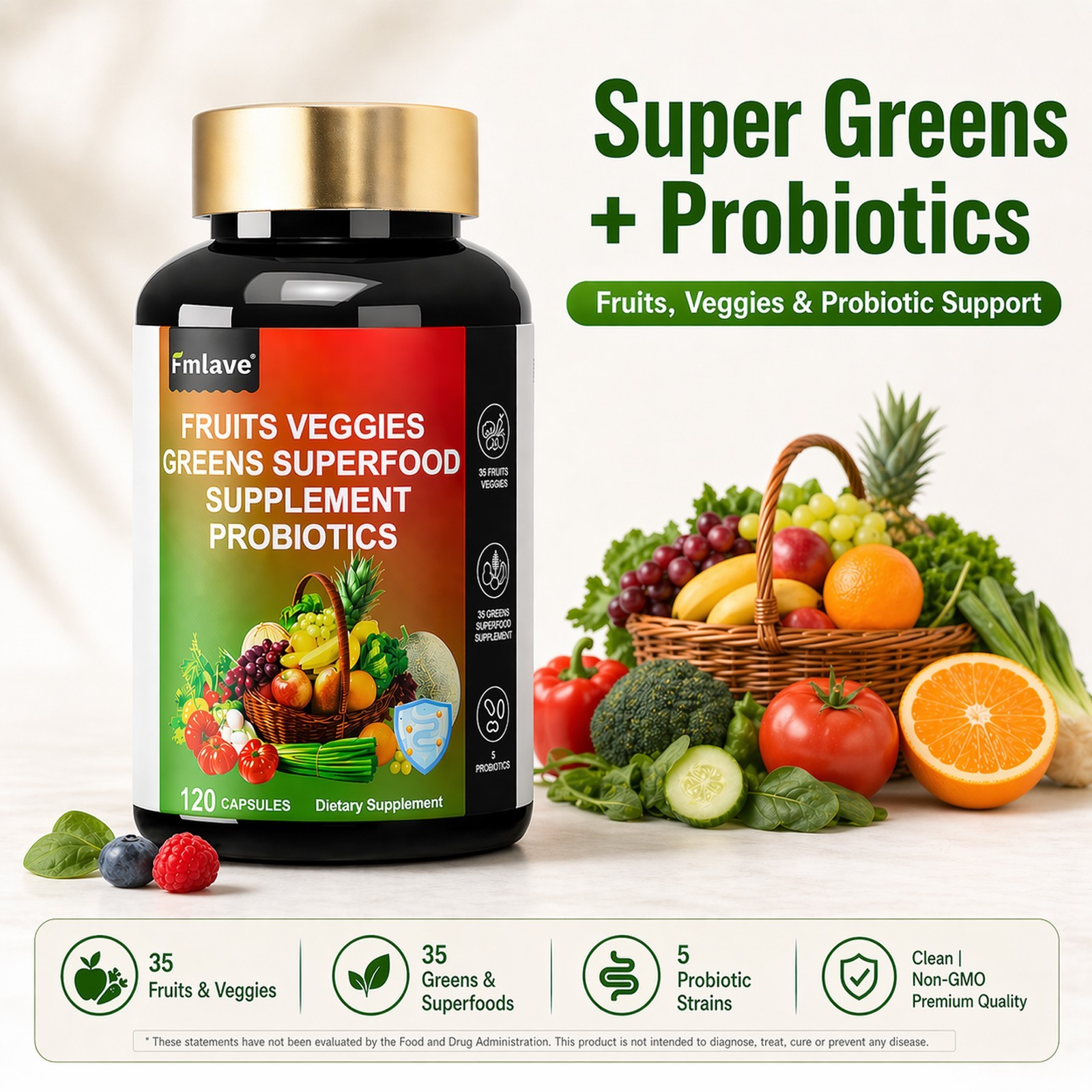 Fruits & Veggies Greens Superfood Supplement Pre +Probiotics & Digestive Enzymes