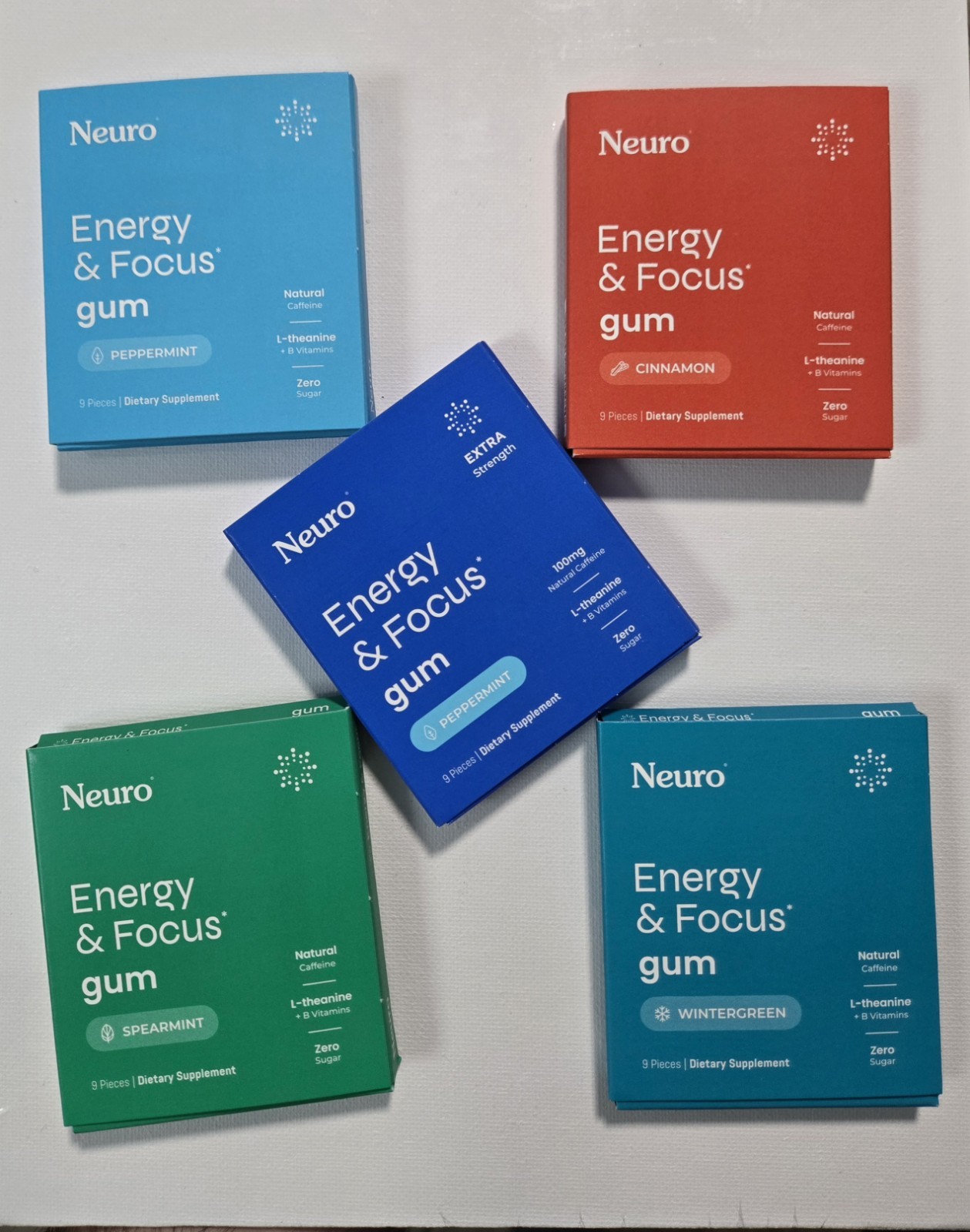 Neuro Gum L-theanine B-12 Nootropics Caffeine 5pk 45pcs Energy & Focus Variety