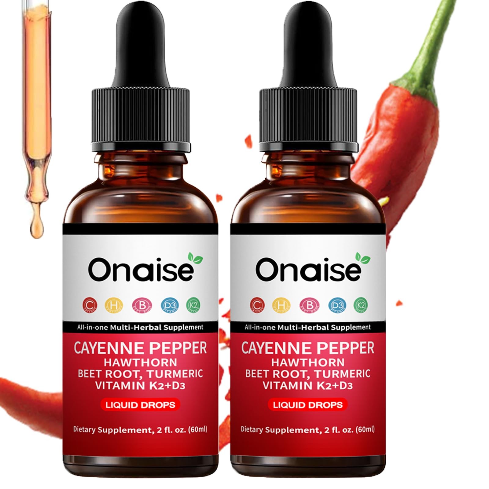 Cayenne Pepper Drops,2 Pack Cayenne Supplement with Hawthorn Berry, Vitamin D…