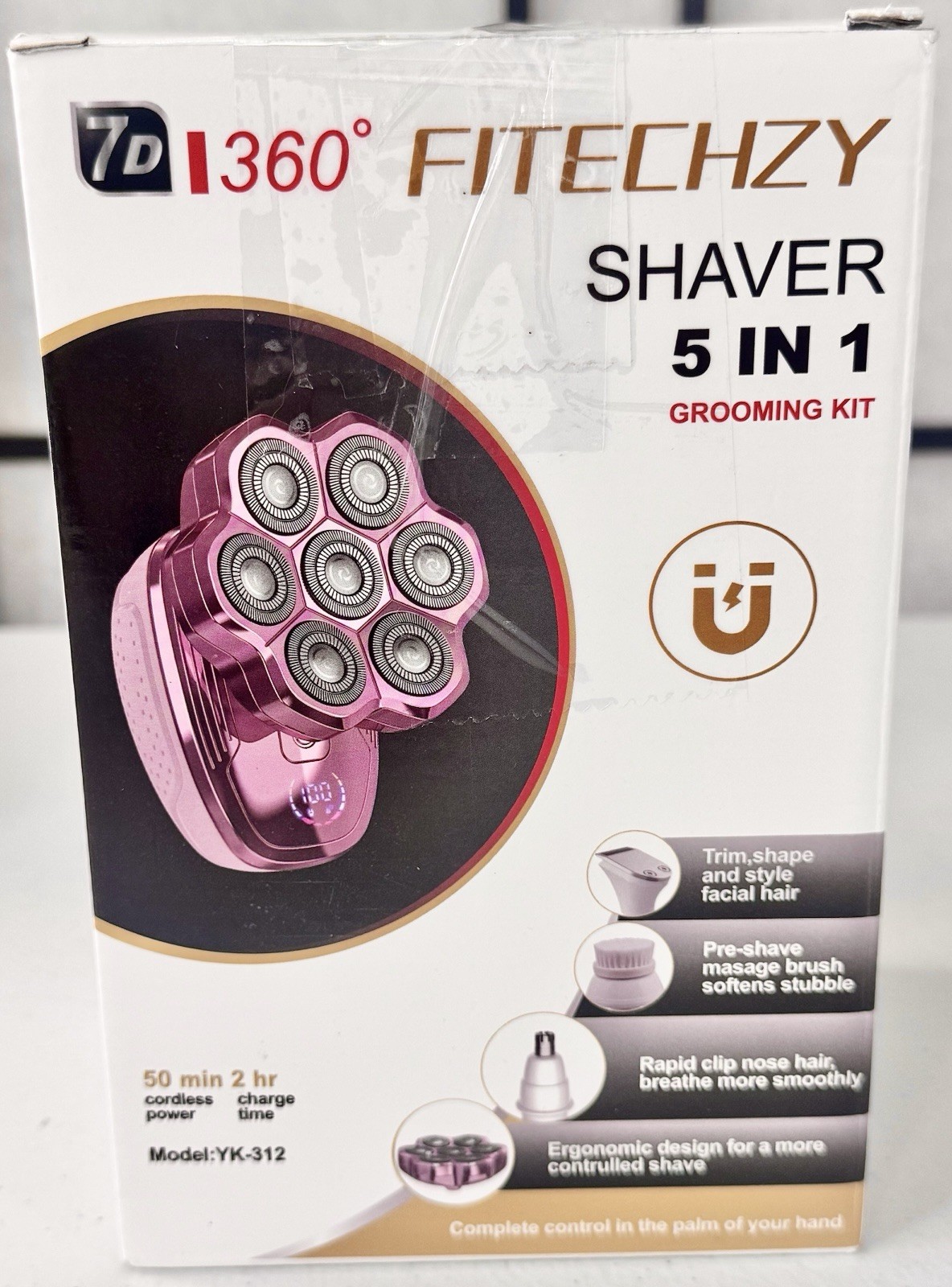 5-in-1 Shaver for Women Wet/Dry 7-Blade Legs Face Underarms Bikini Massage Pink
