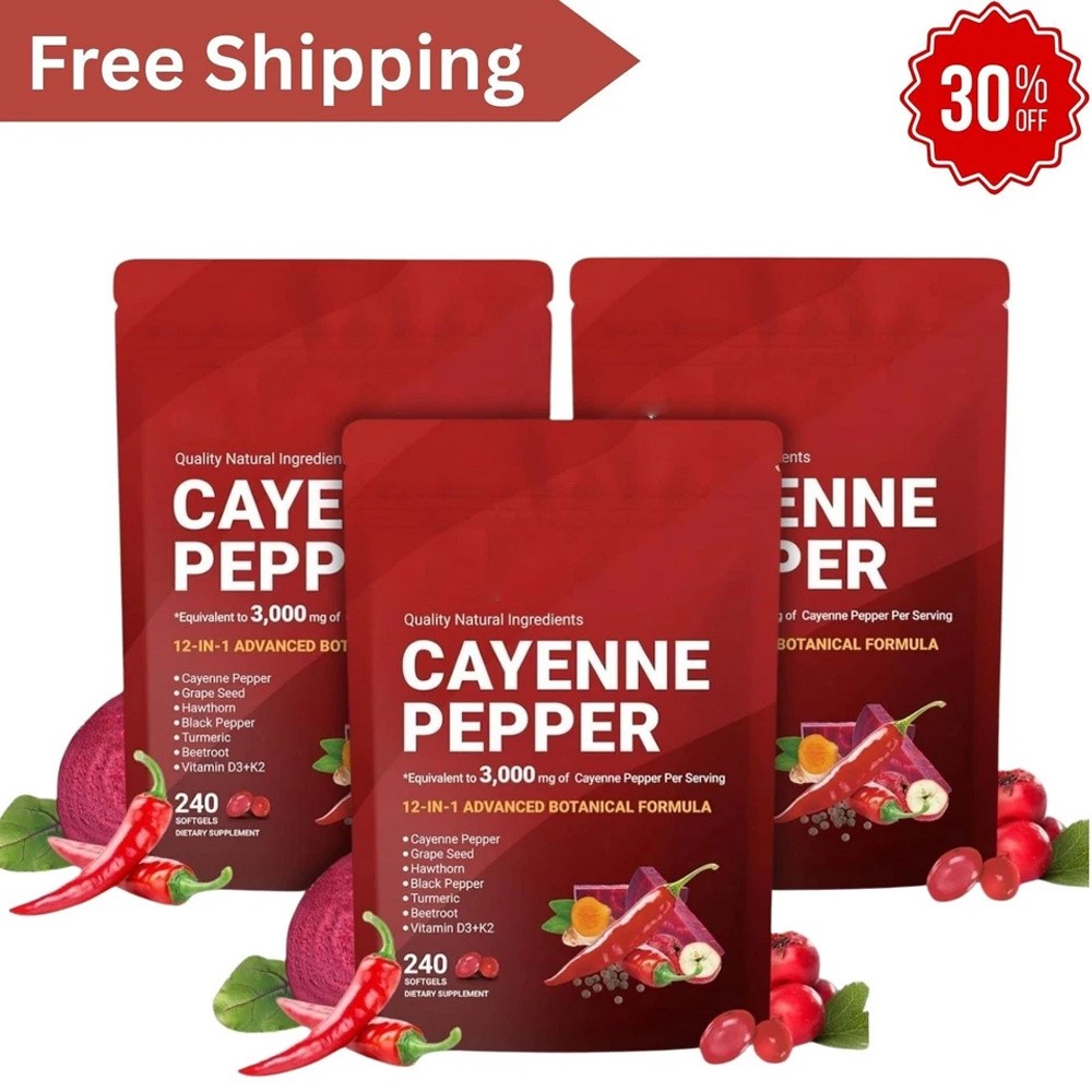 3PCS Cayenne Pepper Softgels Supplement,Supports Leg Vein,Heart and Blood Vessel