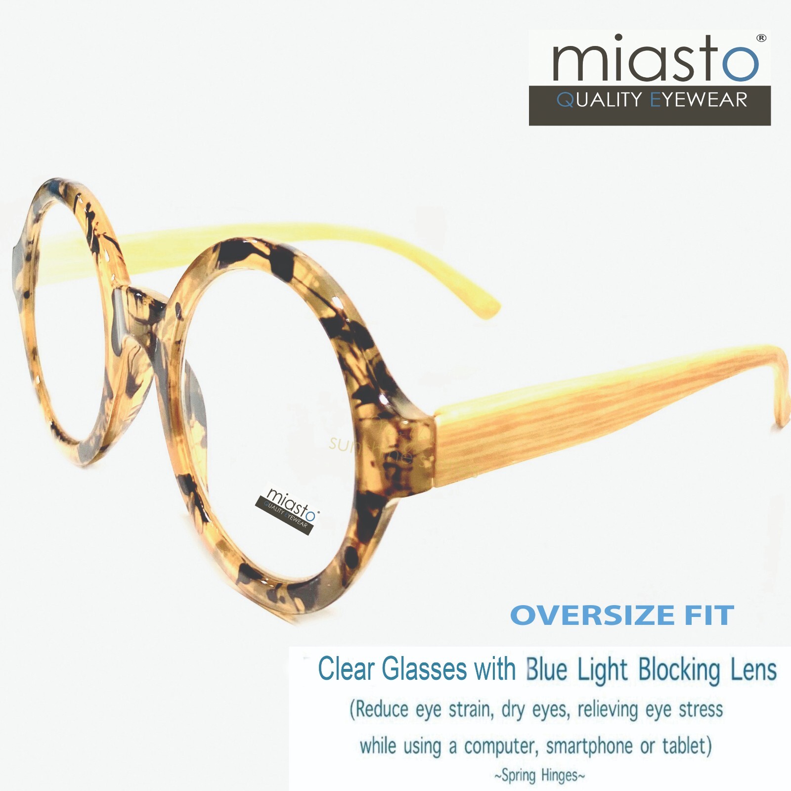 MIASTO BIG ROUND CIRCLE OVERSIZE COMPUTER GLASSES~ CLEAR LENS+ANTI-BLUE LIGHT~XL