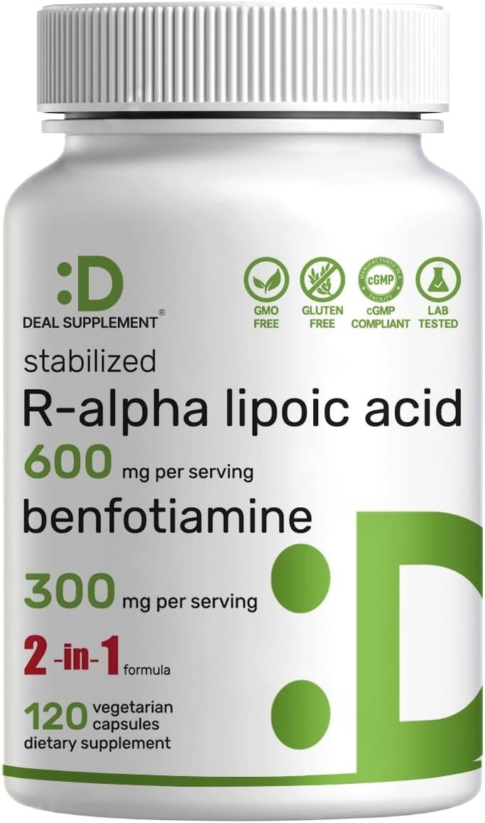 R Alpha Lipoic Acid 600Mg with Benfotiamine 300Mg per Serving, 120 Veggie Capsul