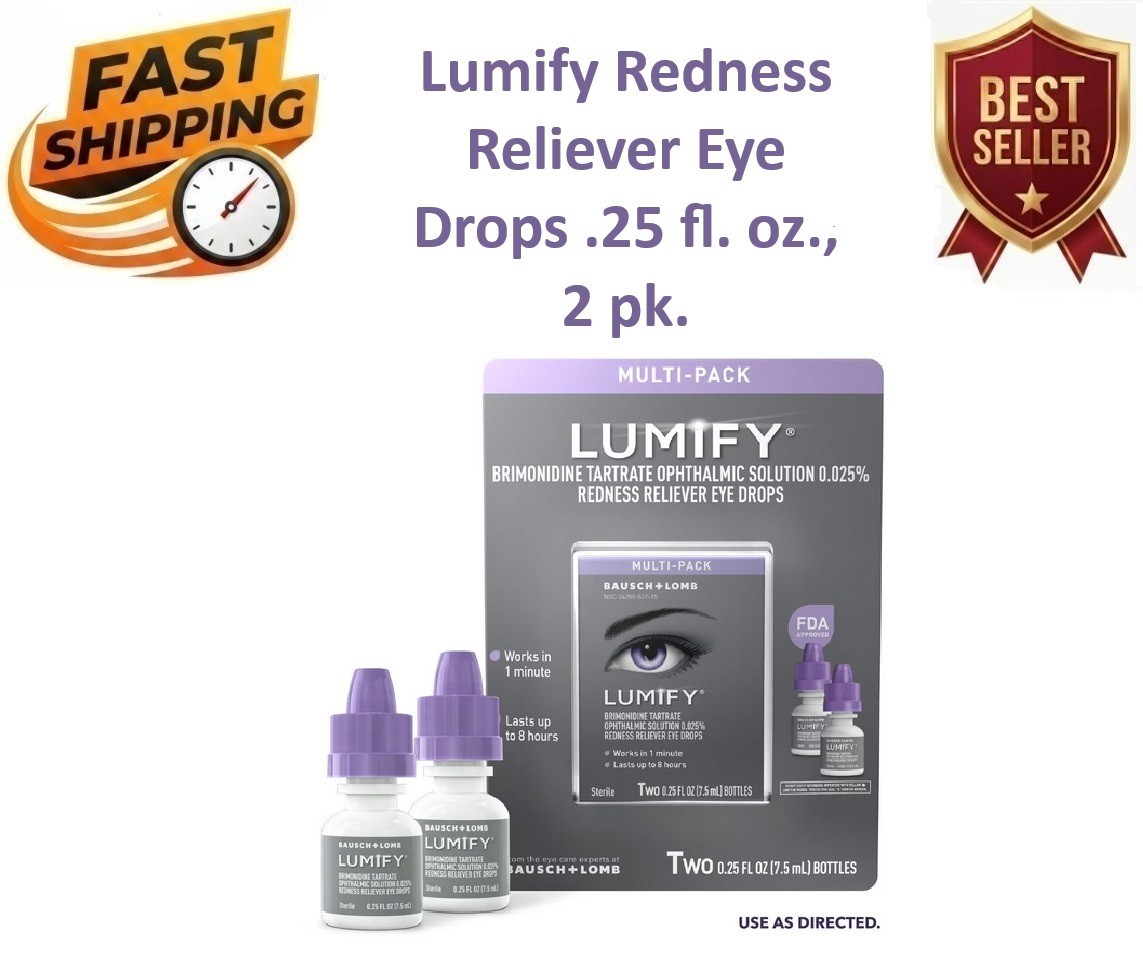 Lumify Bausch Lom Redness Reliever Eye Drops .25 fl. oz., 2 pk