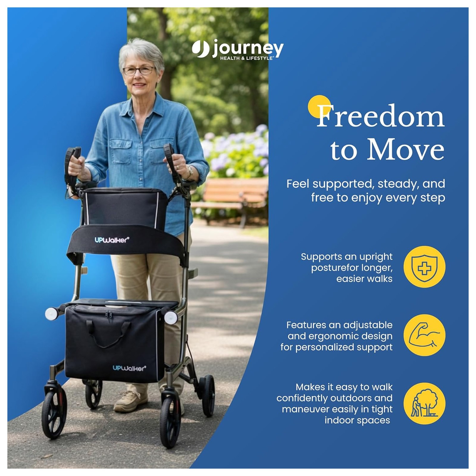 LifeWalker UPWalker EZ Lite Lightweight Upright Rollator Walker for Seniors