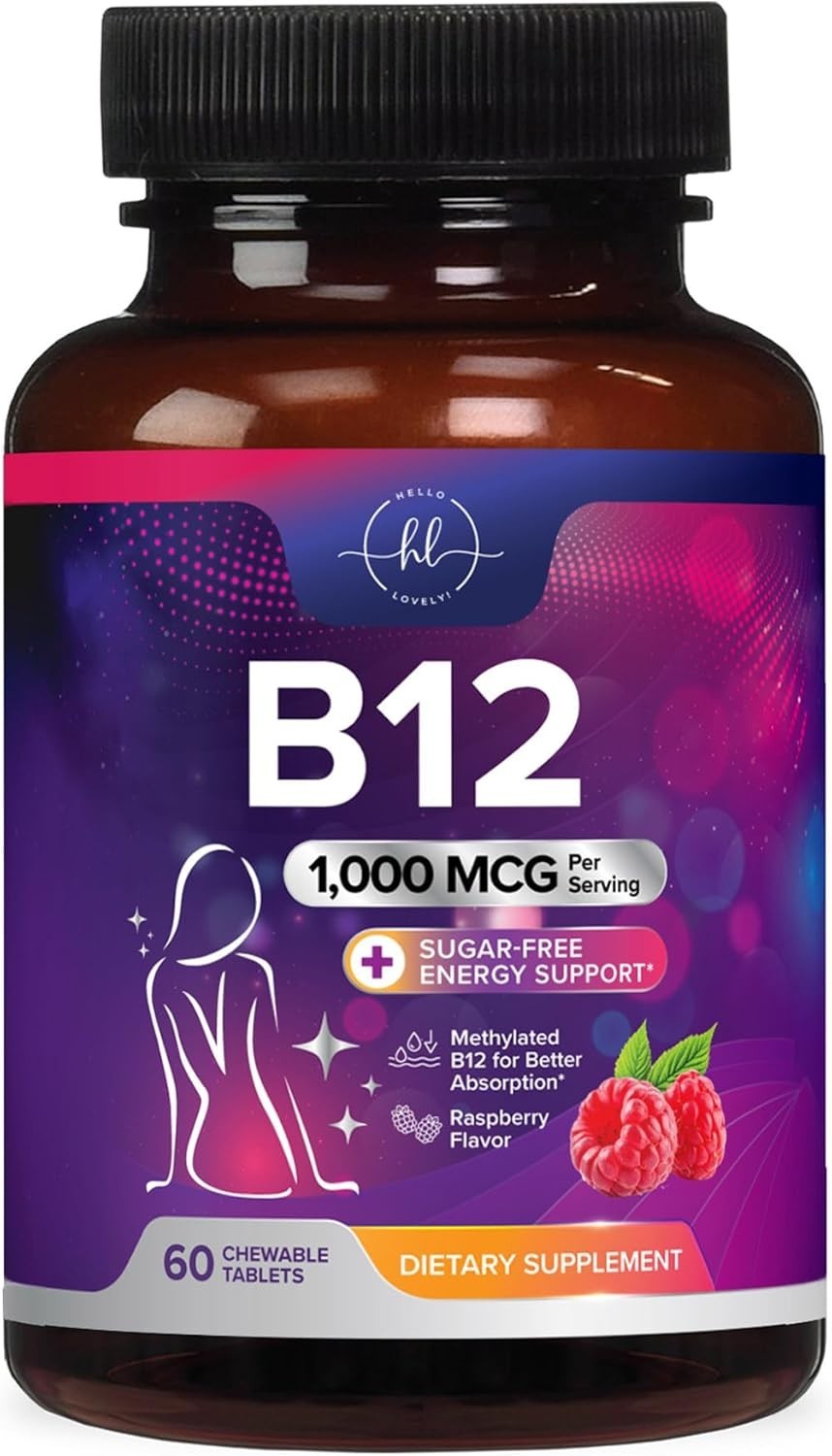 B12 Vitamin Chewables 1000 mcg, B12 Complex, Heart & Nerve Energy Health Support