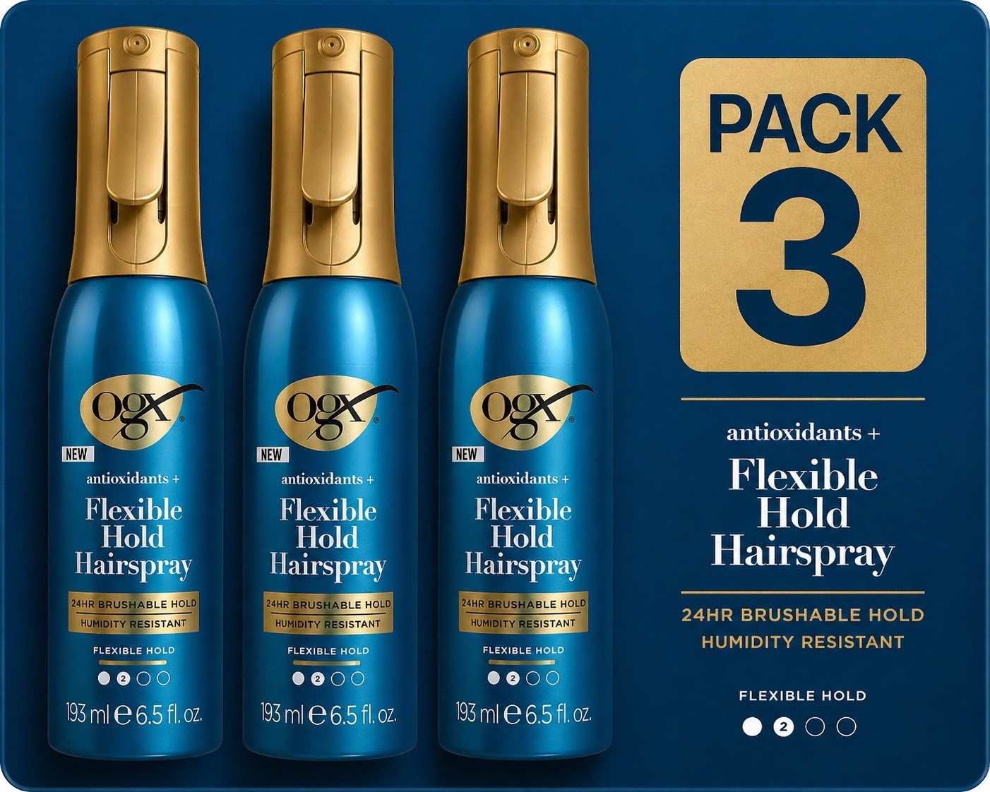OGX Antioxidants Hairspray Strong & Flexible Hold Paraben-Free 6.5 fl oz. 3 PACK