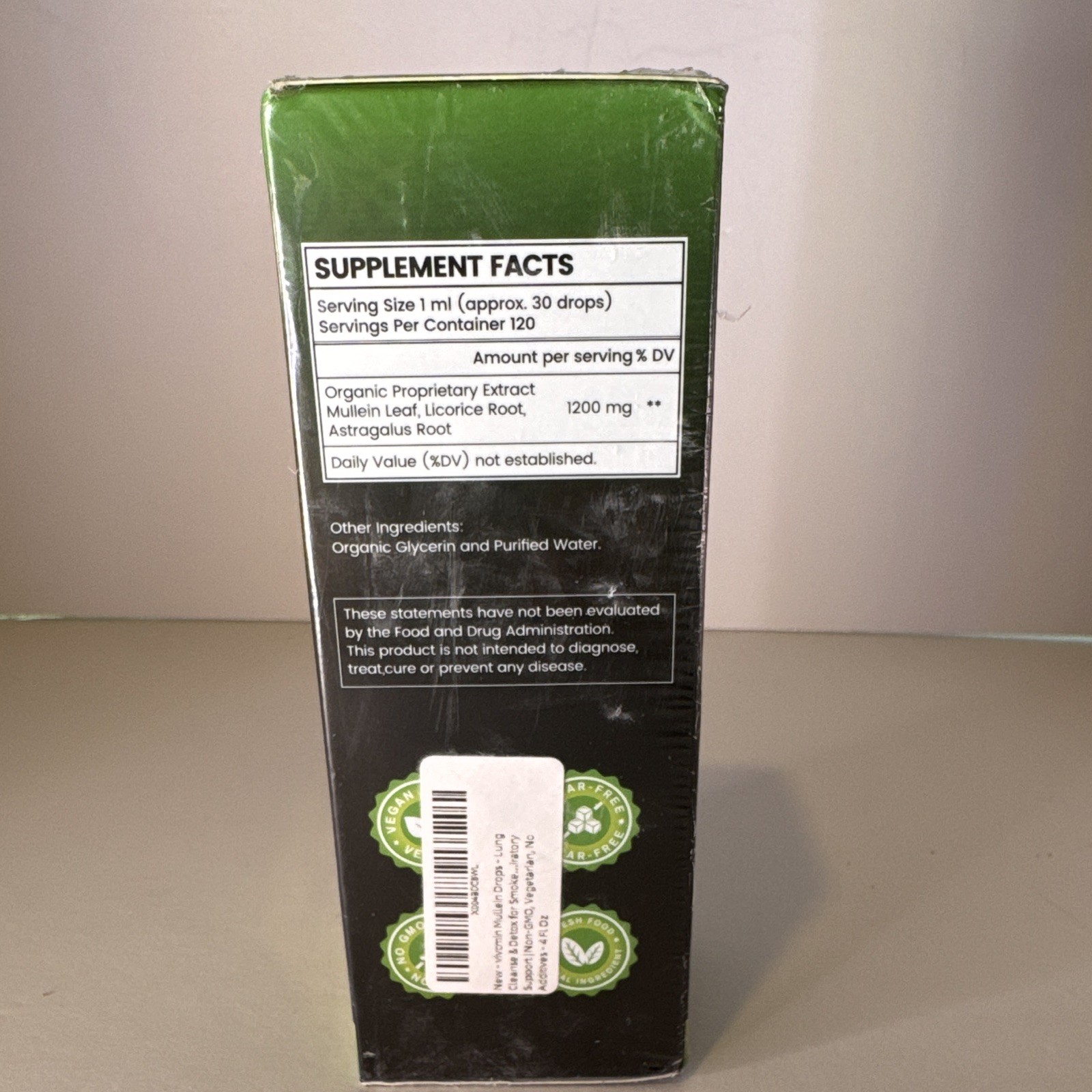 VIVCMIN Organic Mullein Leaf Extract Drops Alcohol-Free Vegan Non-GMO 4 fl oz