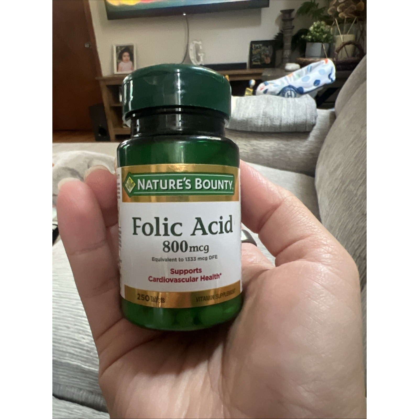 Nature’s Bounty Folic Acid 800mcg Vitamin Supplement Heart Health Tablets 250ct