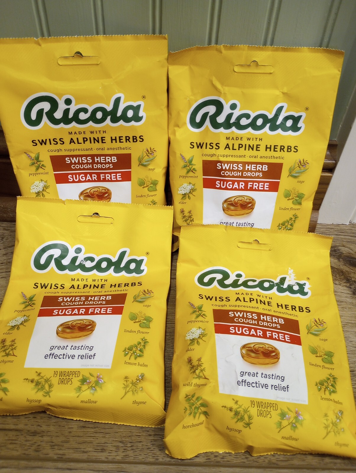 4 Packs Ricola Swiss Herb Cough Treatment Drops SUGAR FREE-19 Count Wrapped-2027