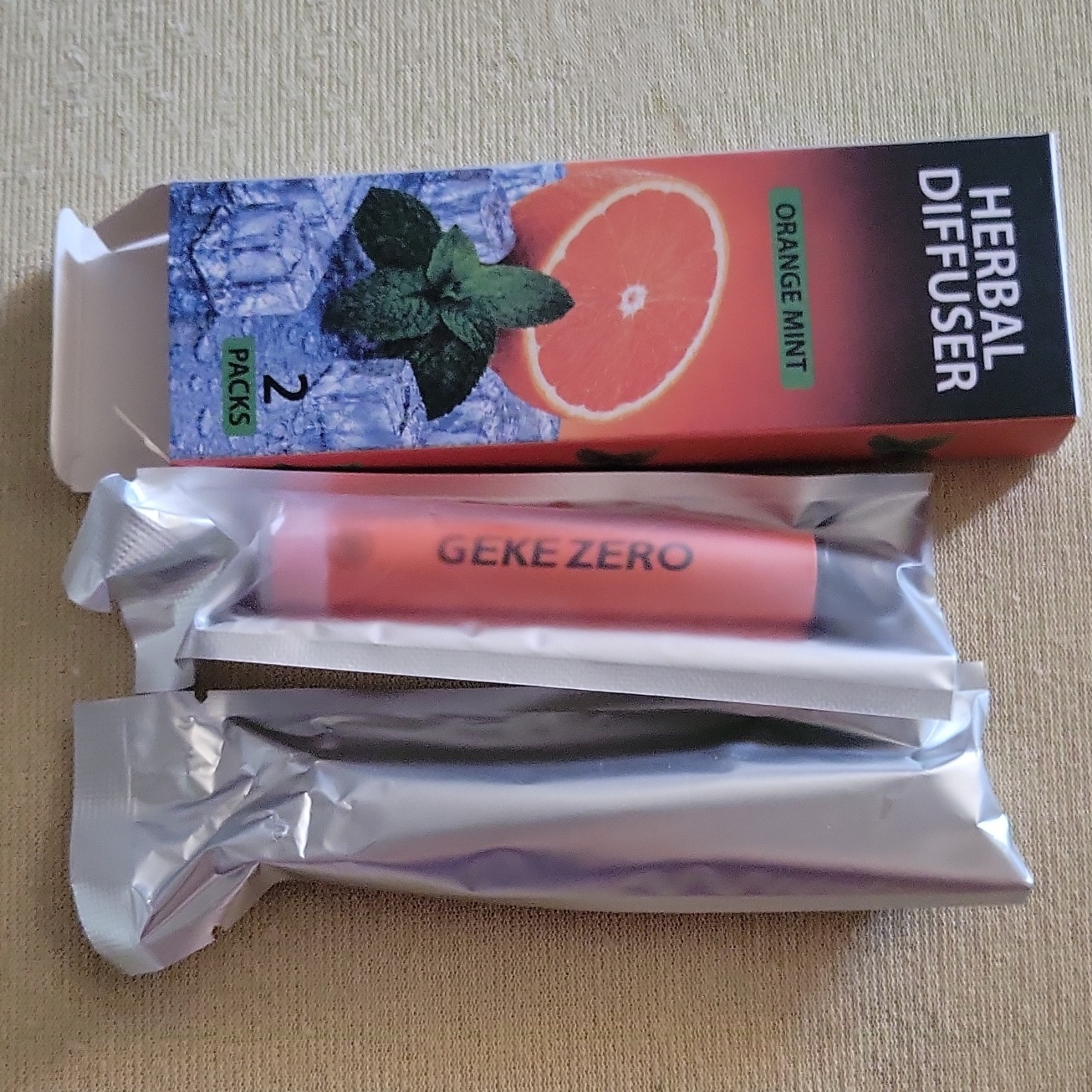 GEKEZERO Herbal Diffuser Pen Portable Pink Orange & Mint Scent 2-Pack