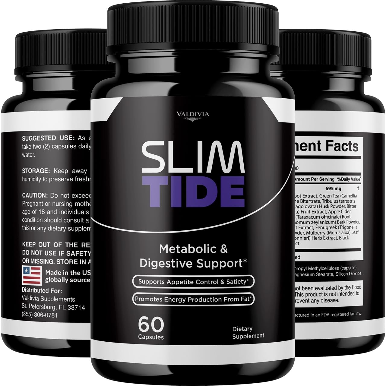 SlimTide Weight Loss Support Supplement Capsules Metabolism Fat Burn 1 Pack 60Ct