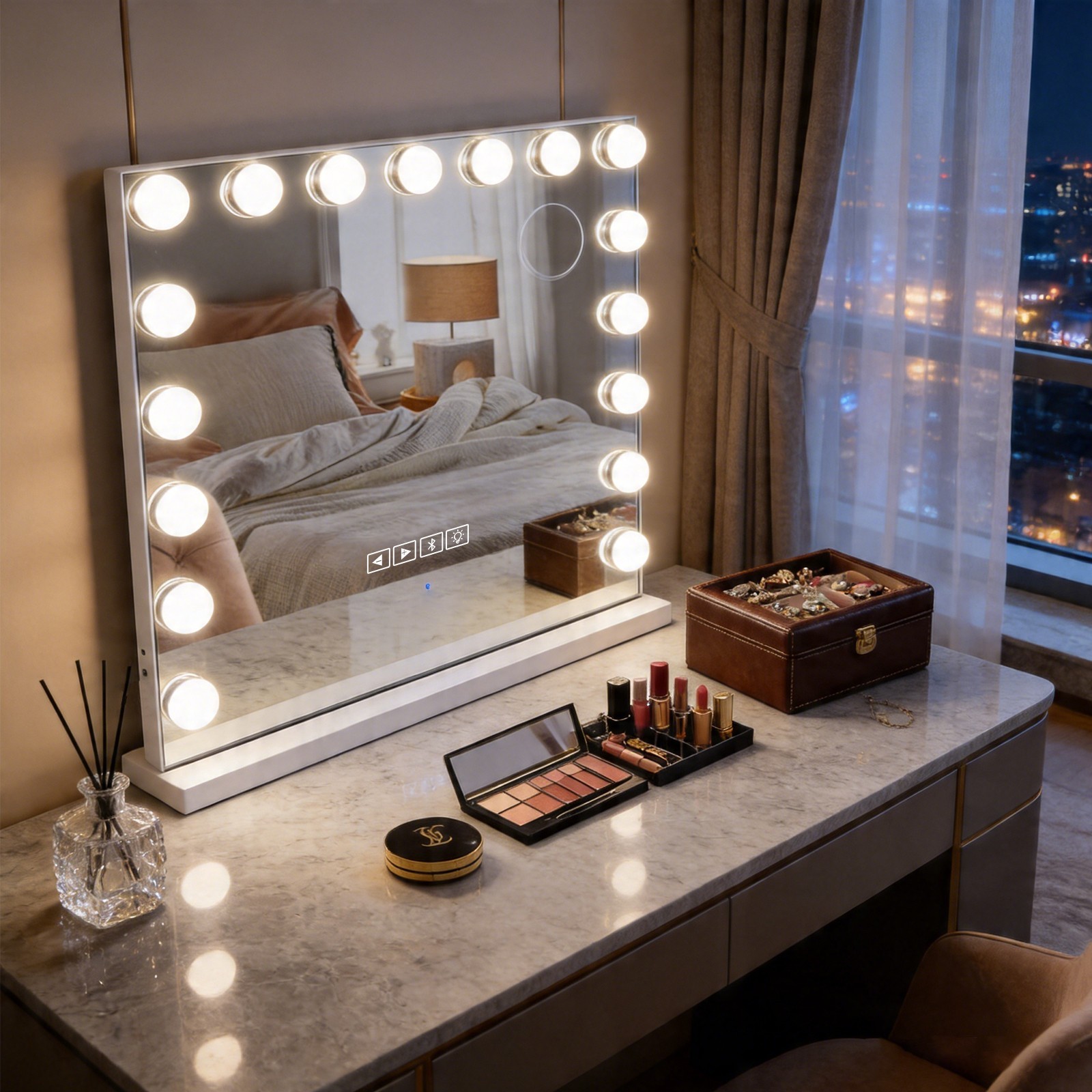 Bluetooth Hollywood Vanity Mirror 32×23 inch 3 Color Modes & 5X Magnifier 18 LED