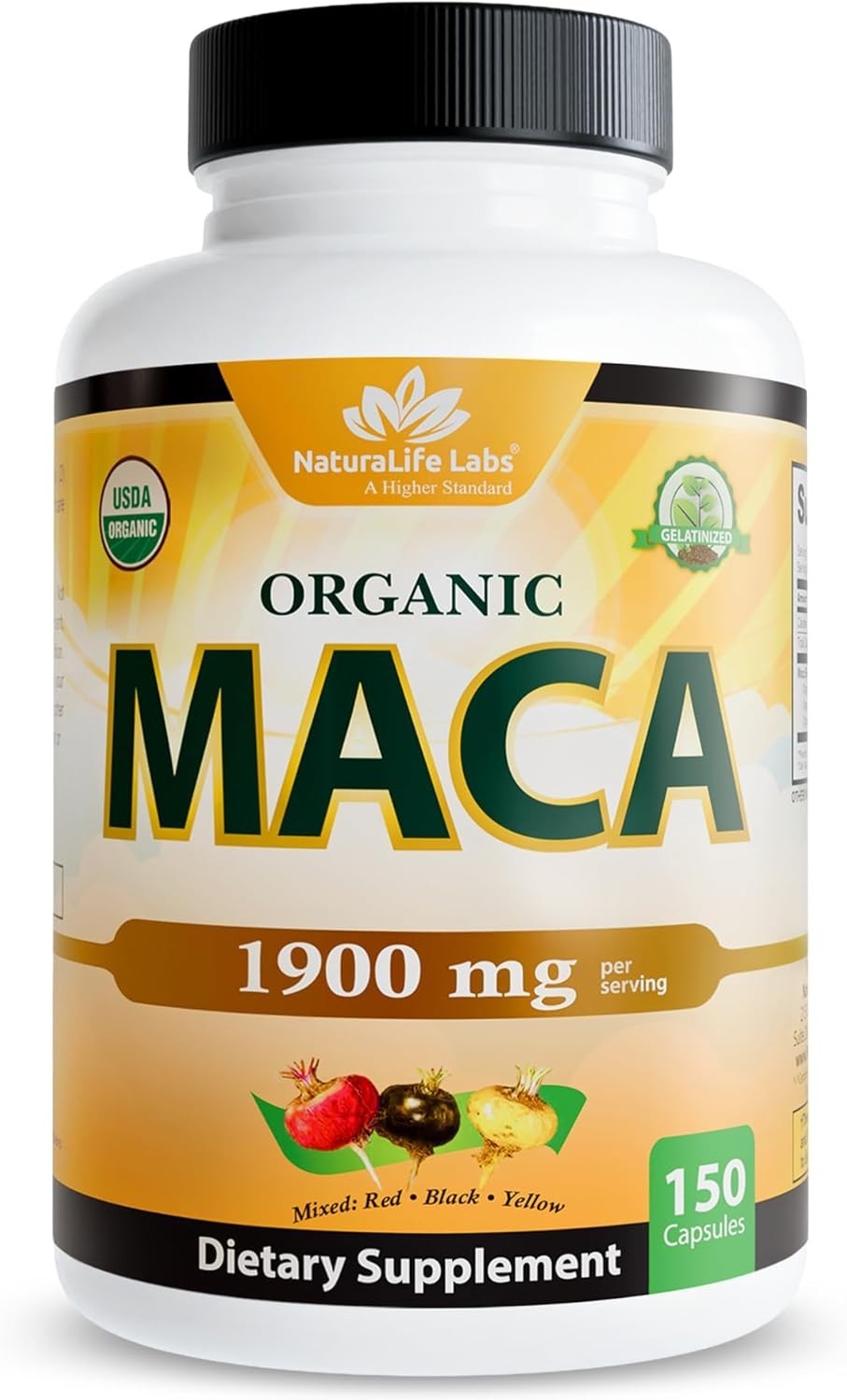 NaturaLife Labs Organic Maca Root – Black, Red & Yellow – 1900 mg per Serving –