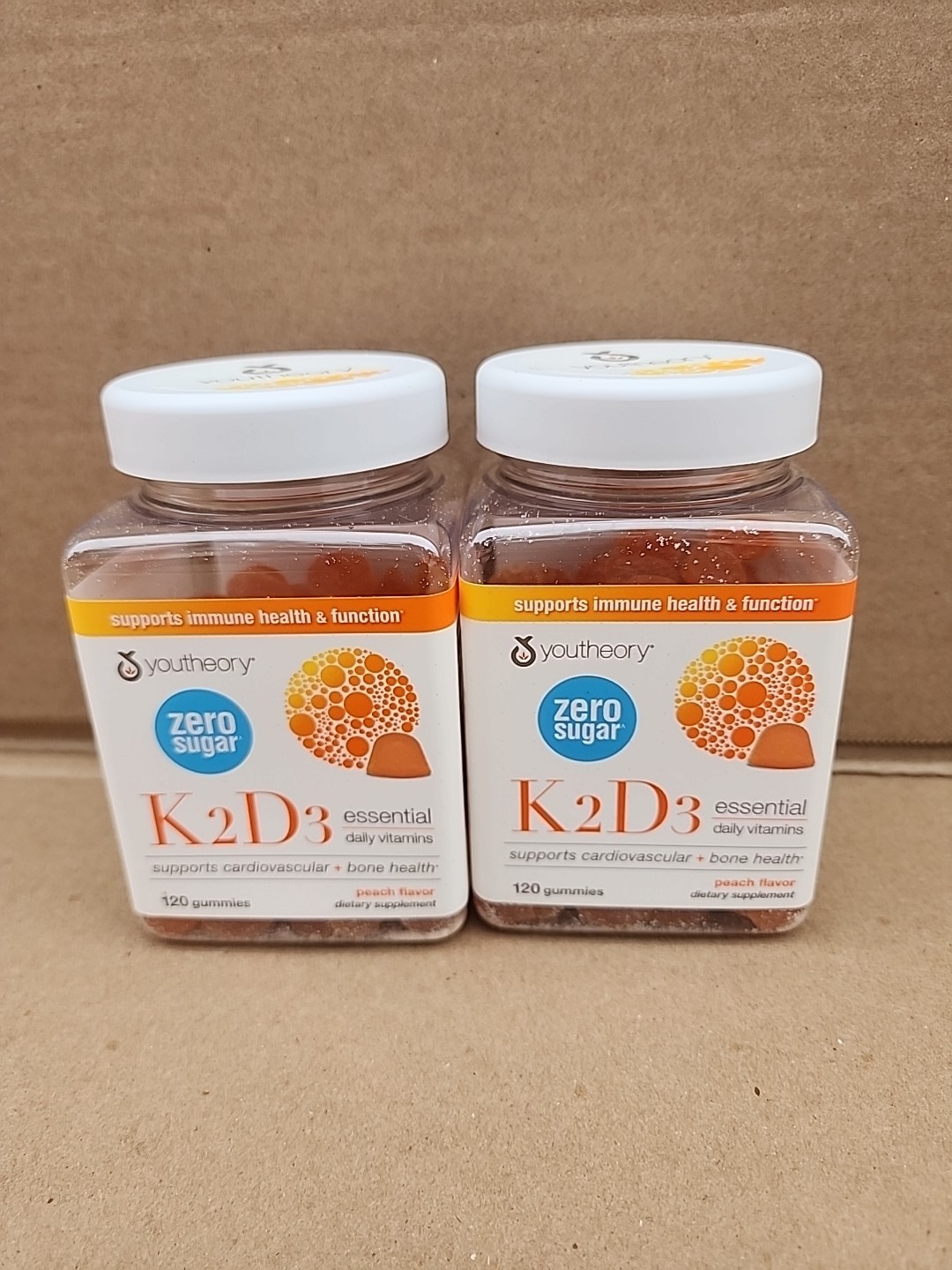 Youtheory® K2 D3 Zero Sugar Peach Gummies, 120 Count Vitamins (2pack)